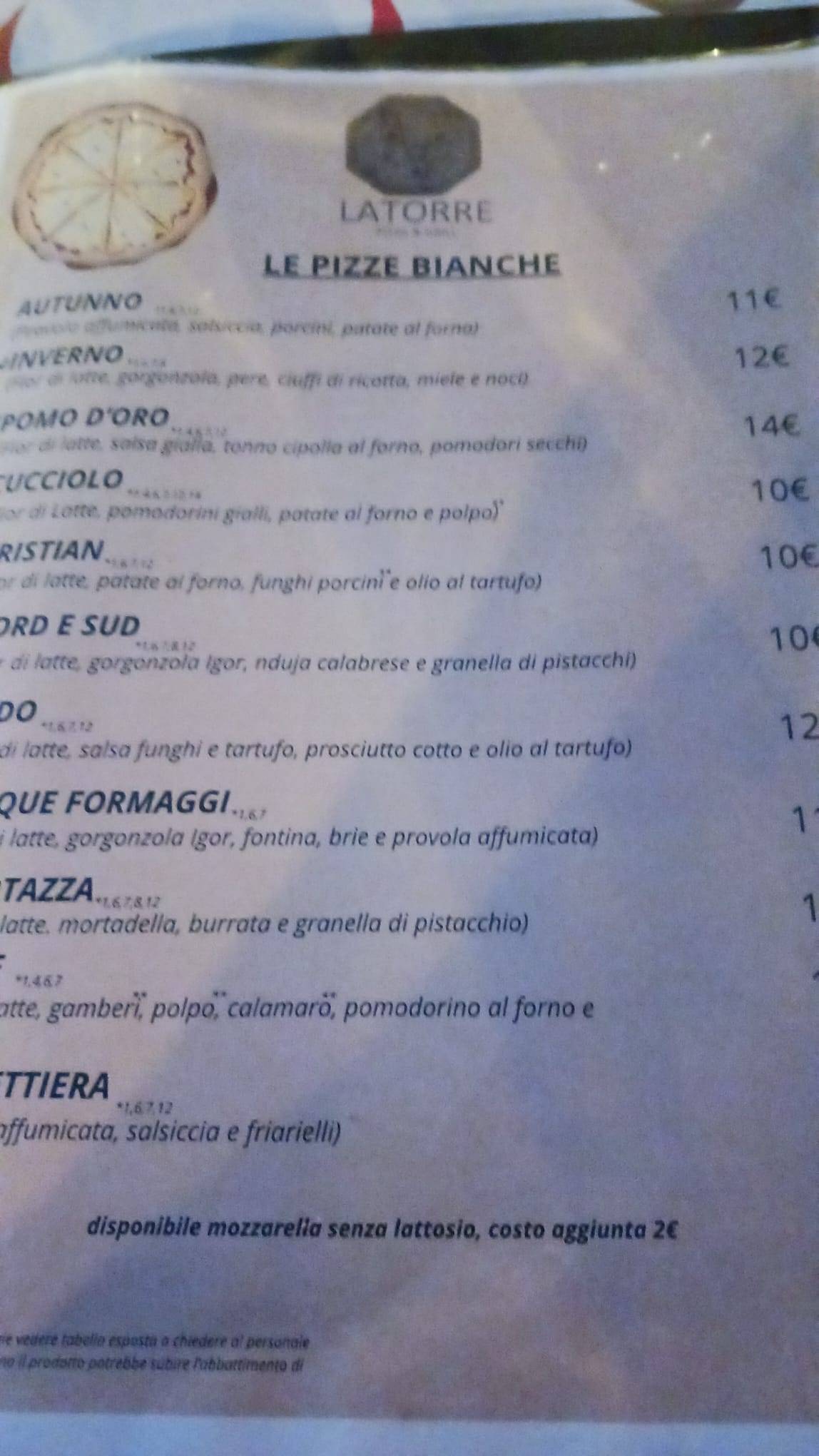 La Torre Pizza e Gril меню