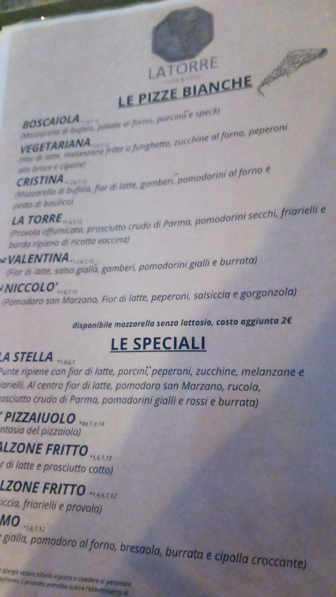 La Torre Pizza e Gril меню