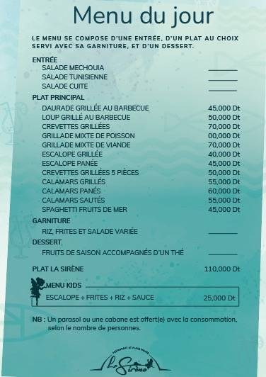 La sirene rafraf меню