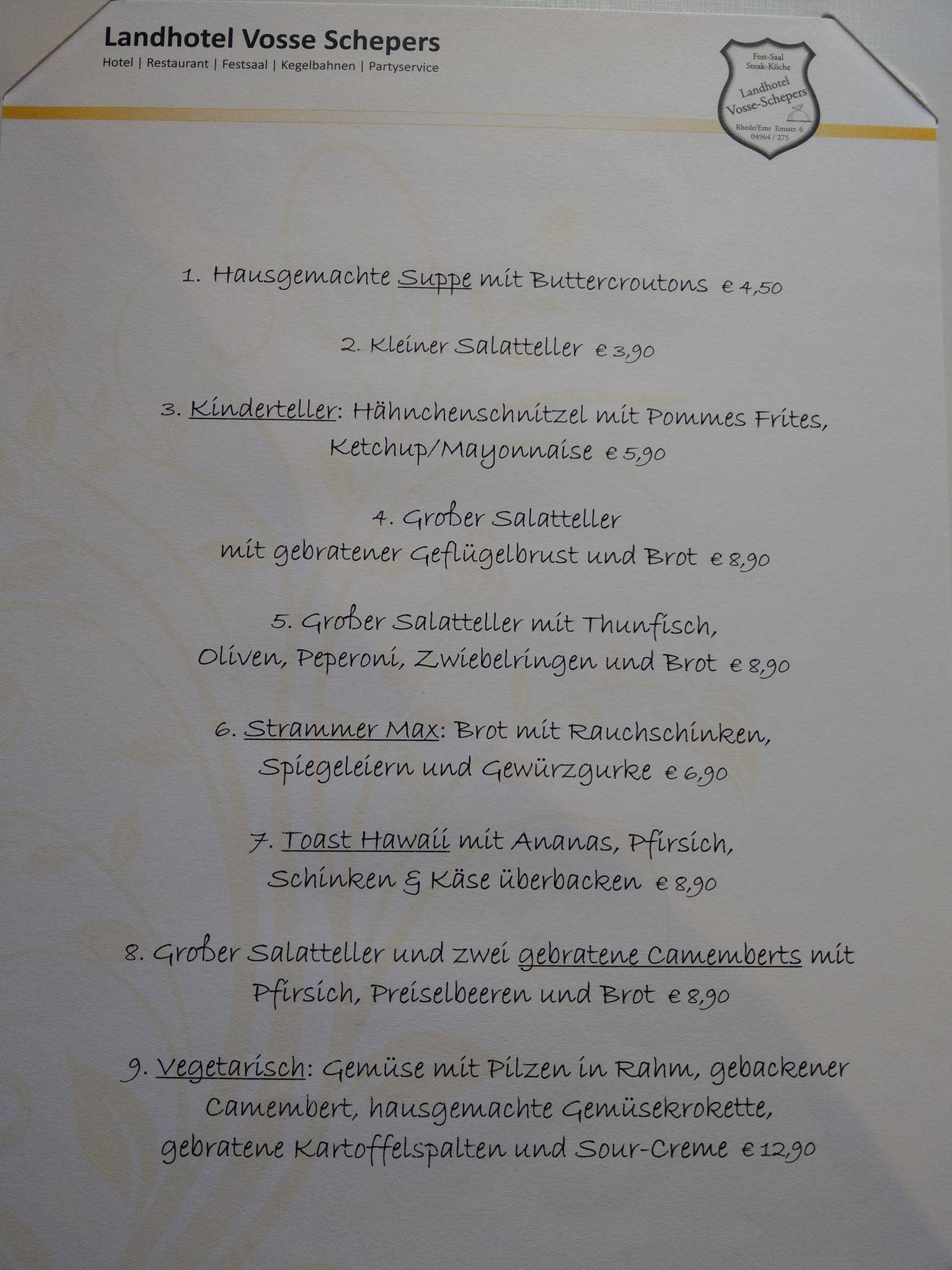 Landhotel Vosse-Schepers меню
