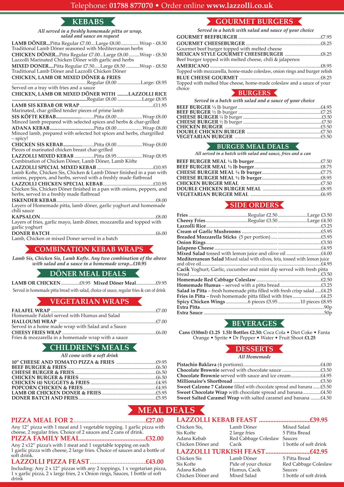 Lazzolli Pizzas and Kebabs меню