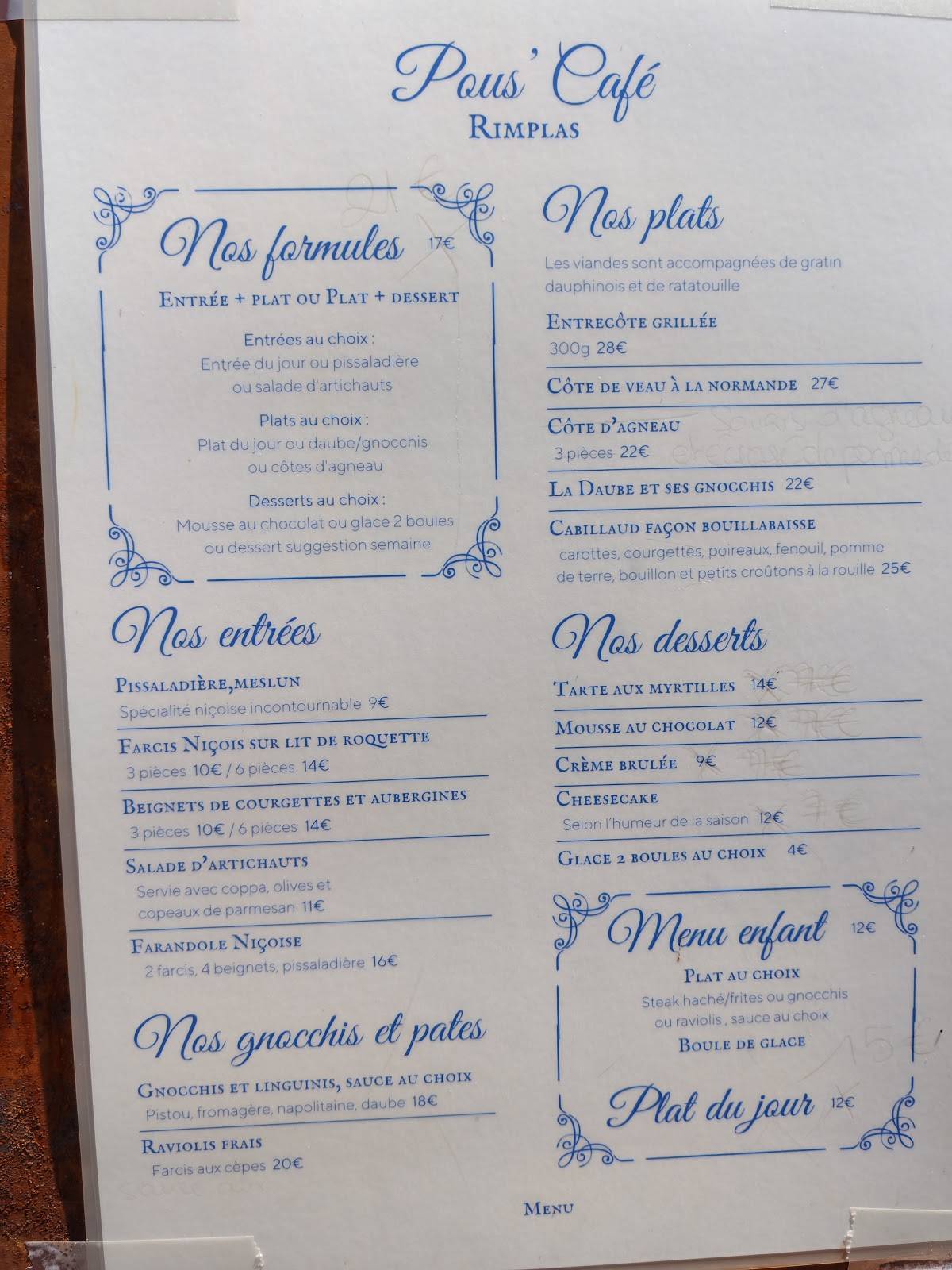 Le Pous Café - Restaurant de Rimplas меню