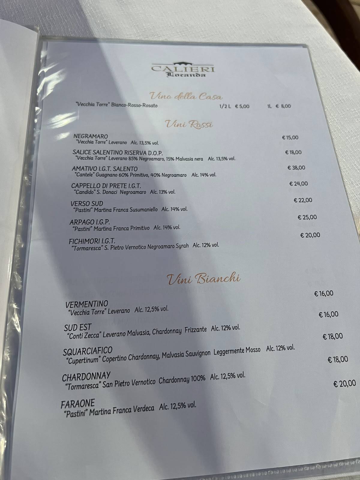 Locanda Calieri меню