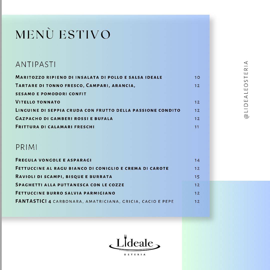 Lideale Osteria меню