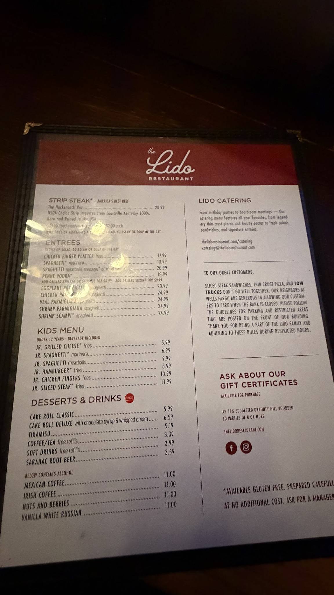Lido Restaurant меню