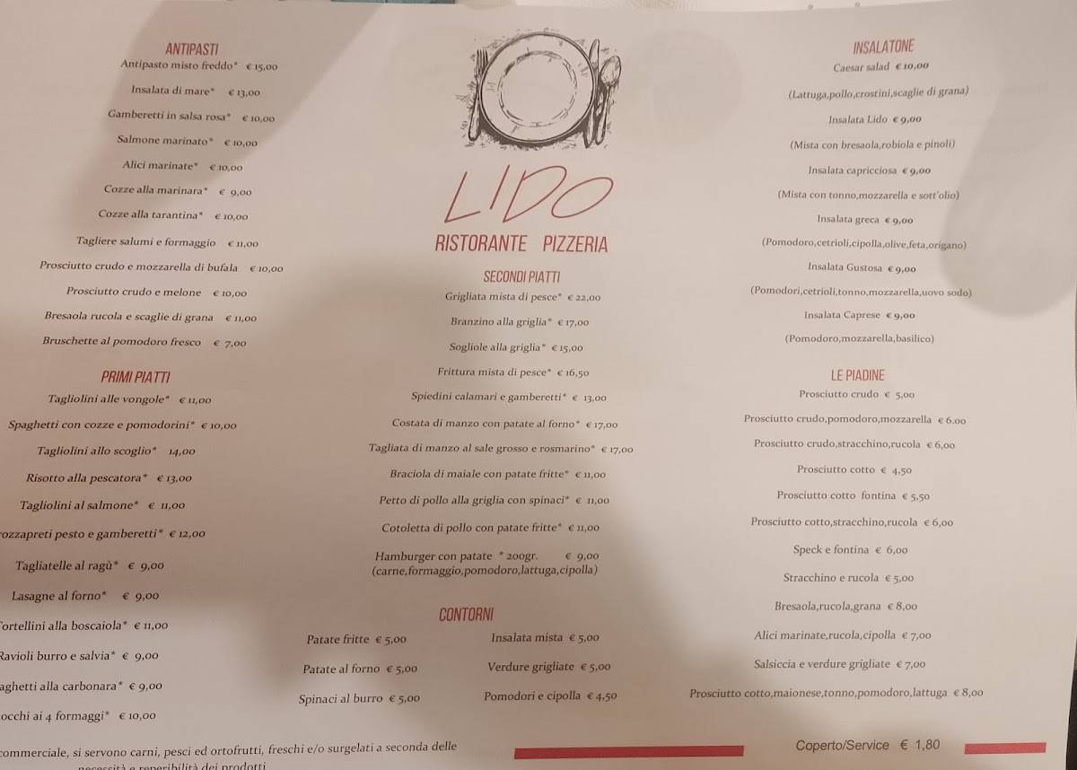 Ristorante Lido меню