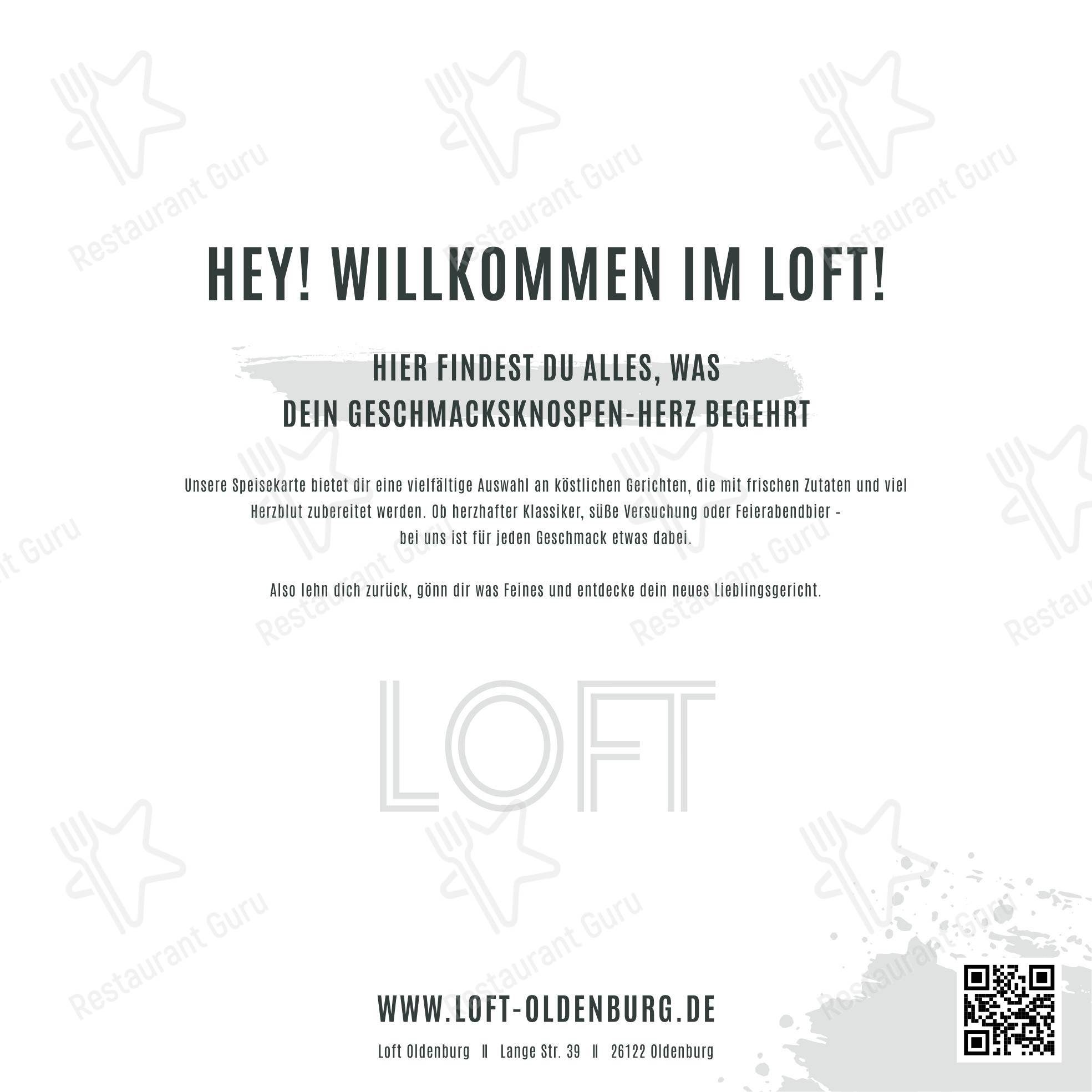 Меню паба и бара Loft Oldenburg в Ольденбурге