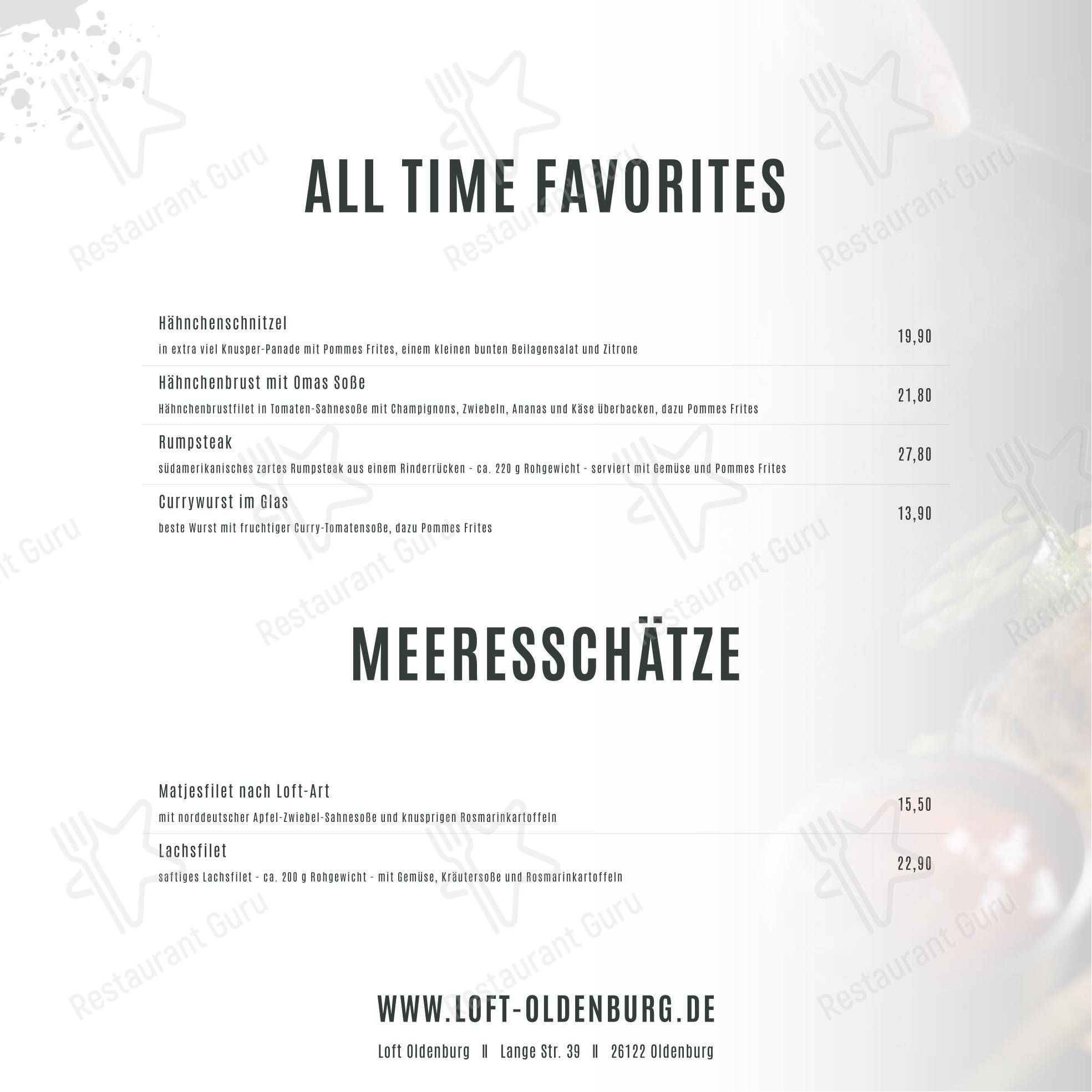 Меню паба и бара Loft Oldenburg - Меню