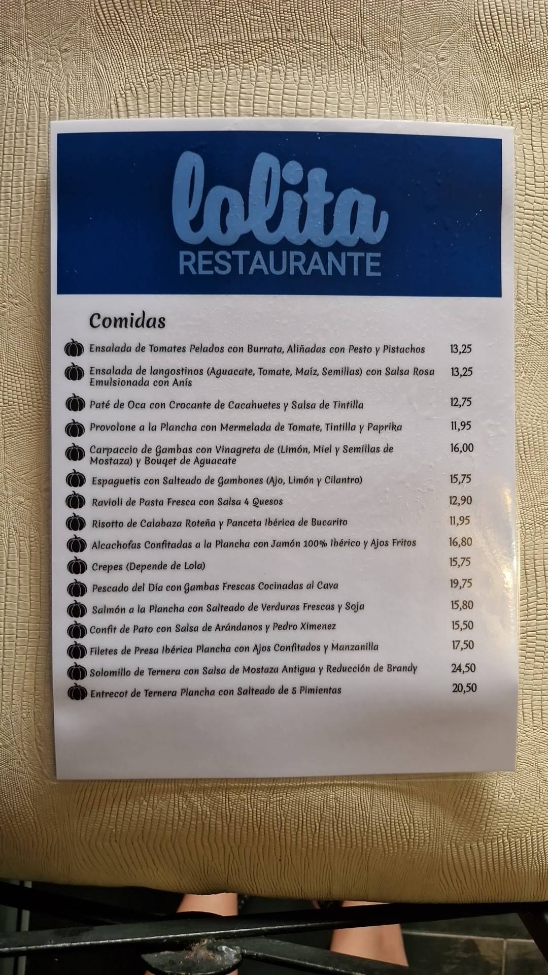 Lolita Restaurante меню
