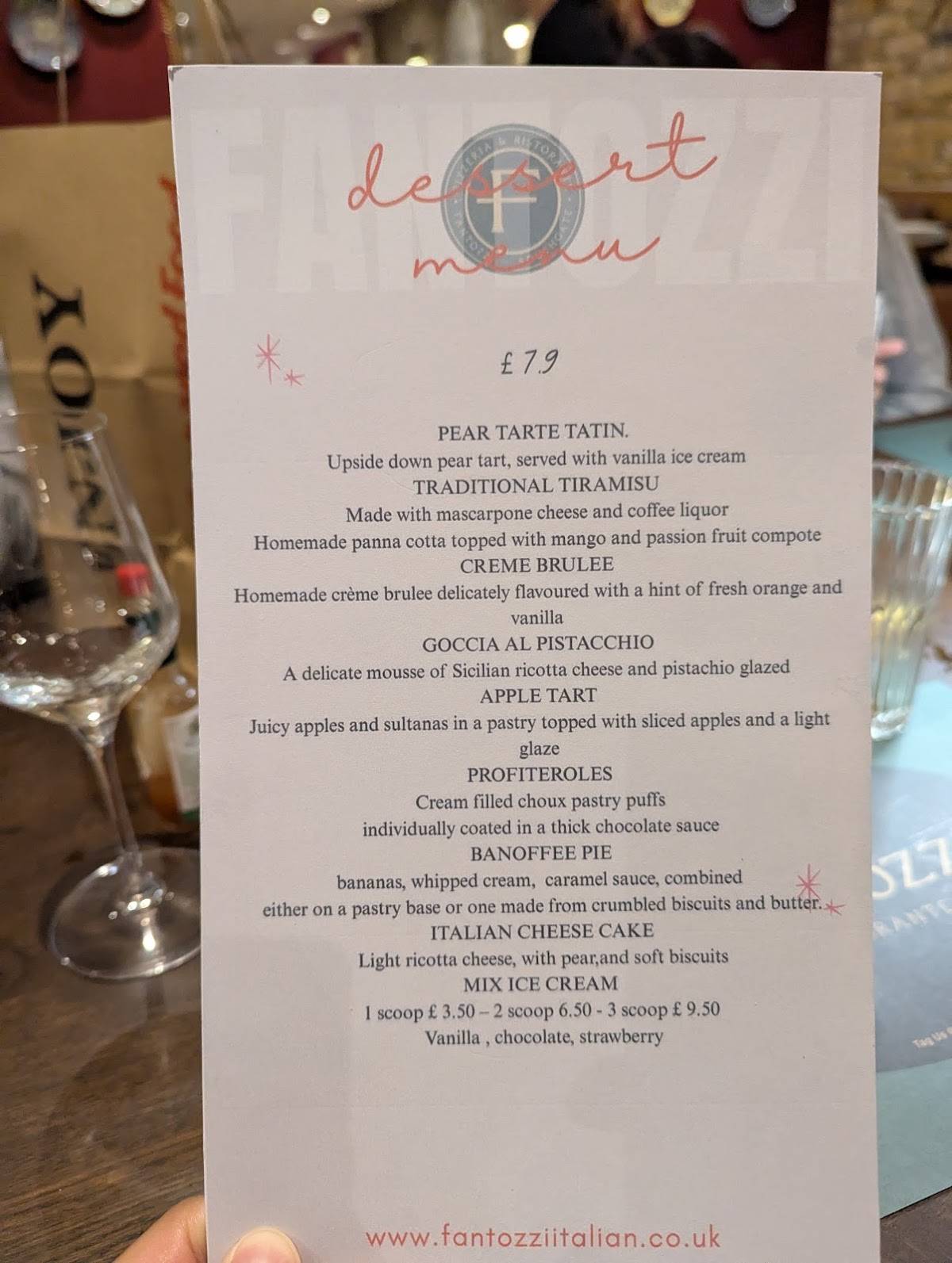 Fantozzi Restaurant Southgate меню