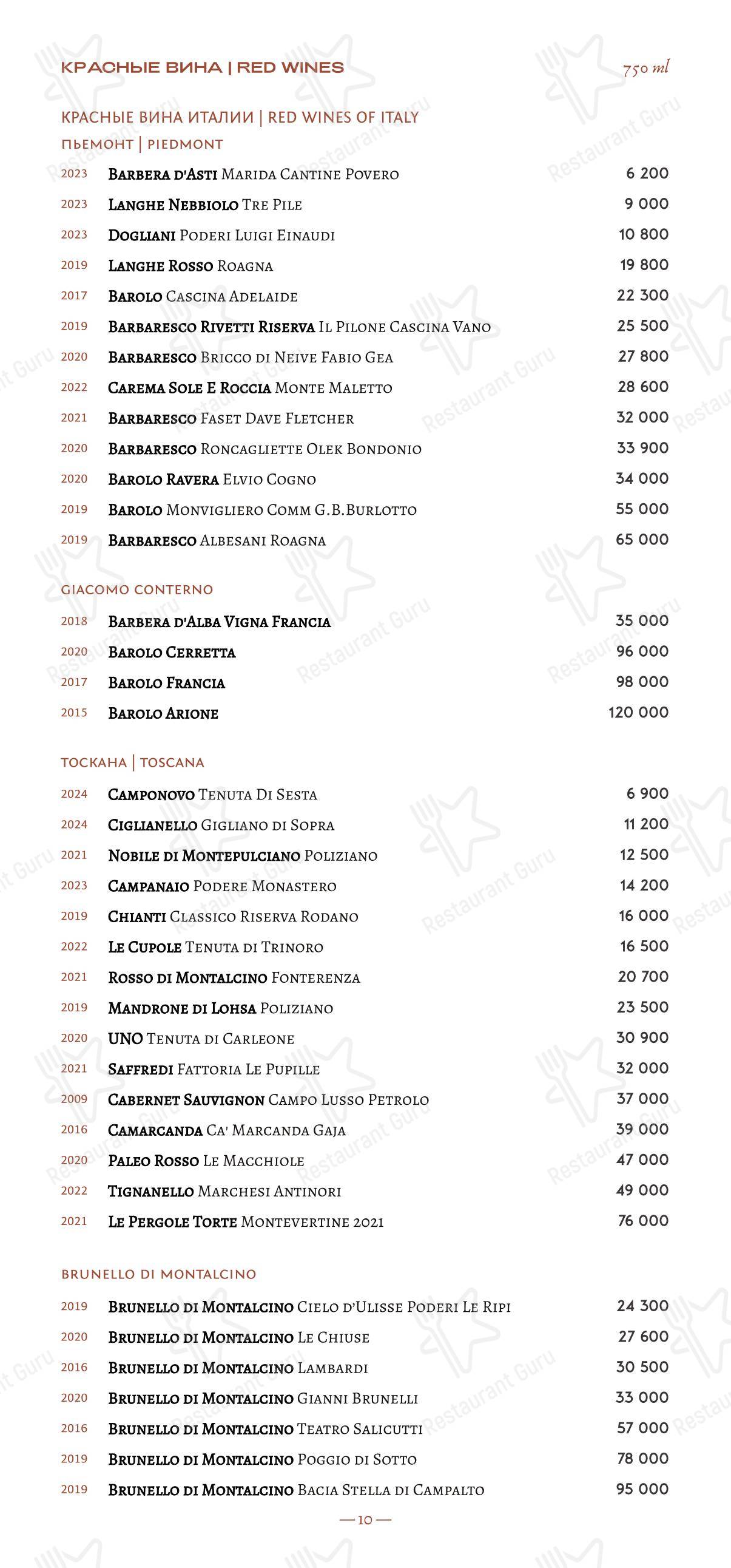 Catering Menu ресторана Loro в Москве