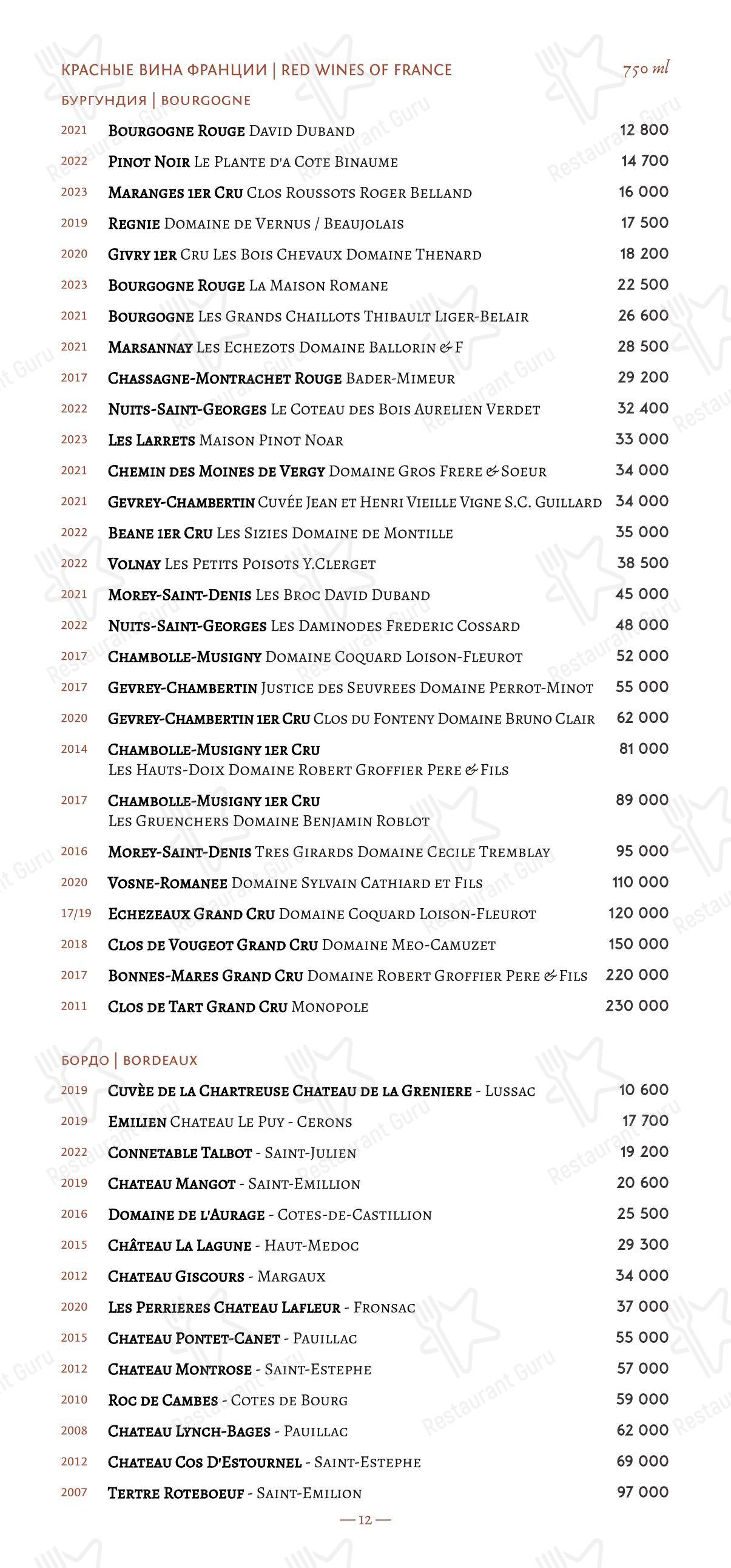 Loro в Москве - Drink menu