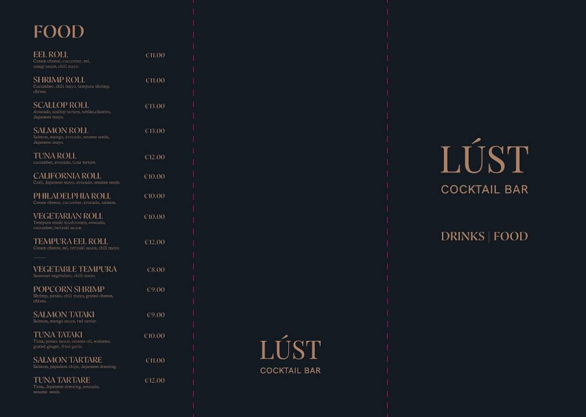 Lust Bar Riga меню