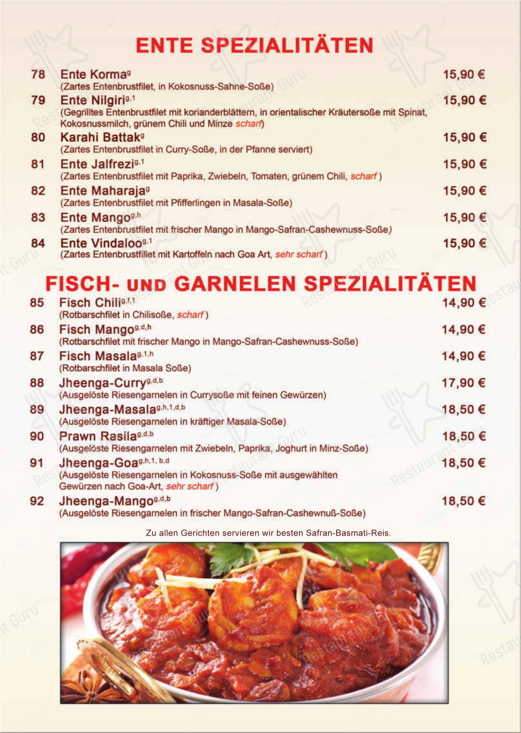 Maharaja Roding indisches Restaurant в Родинге - Меню
