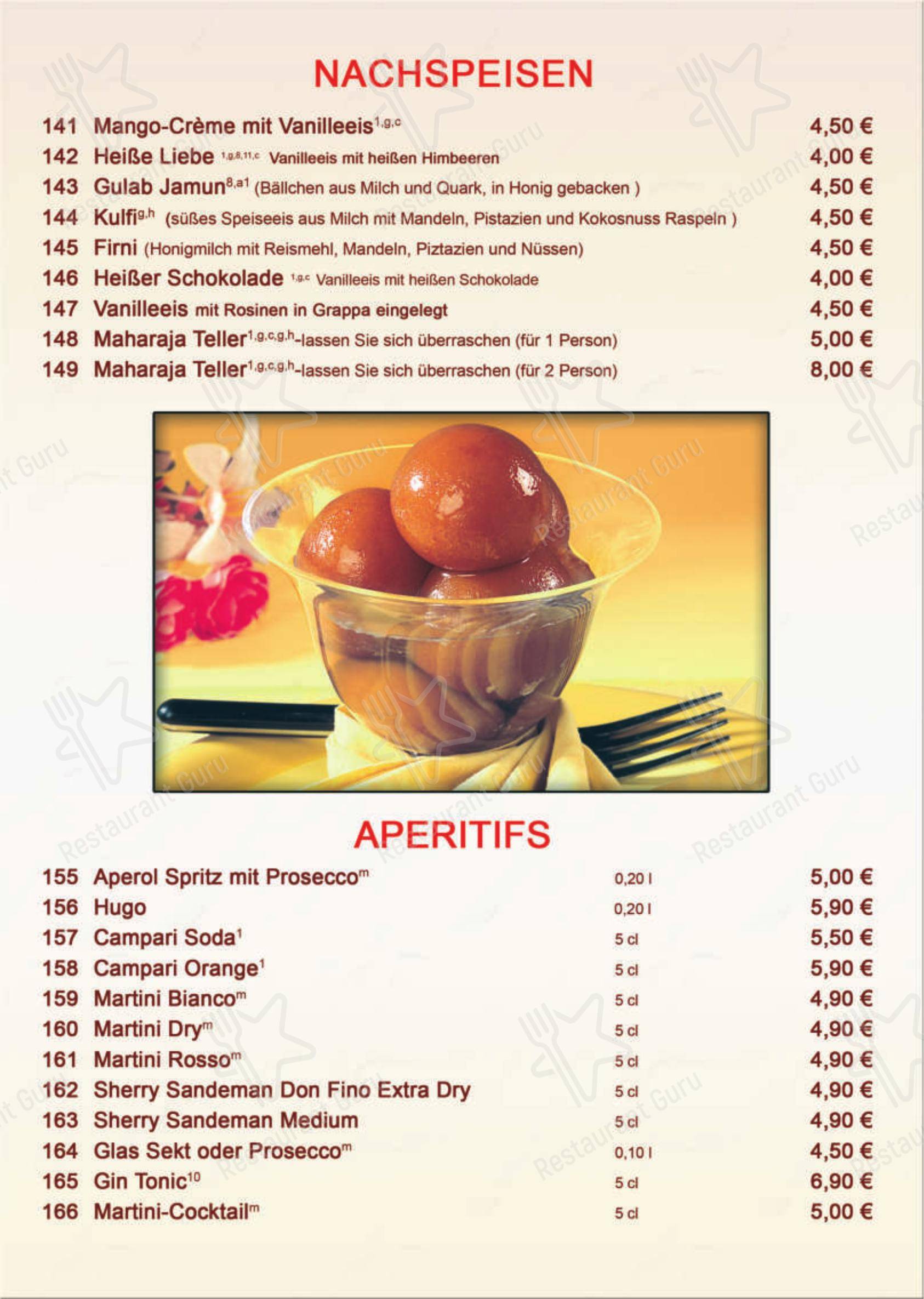 Меню ресторана Maharaja Roding indisches Restaurant в Родинге