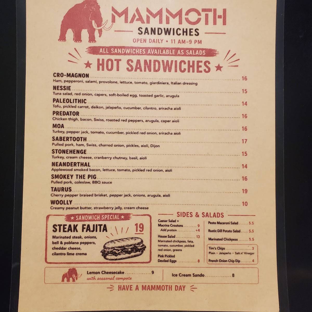 Mammoth меню
