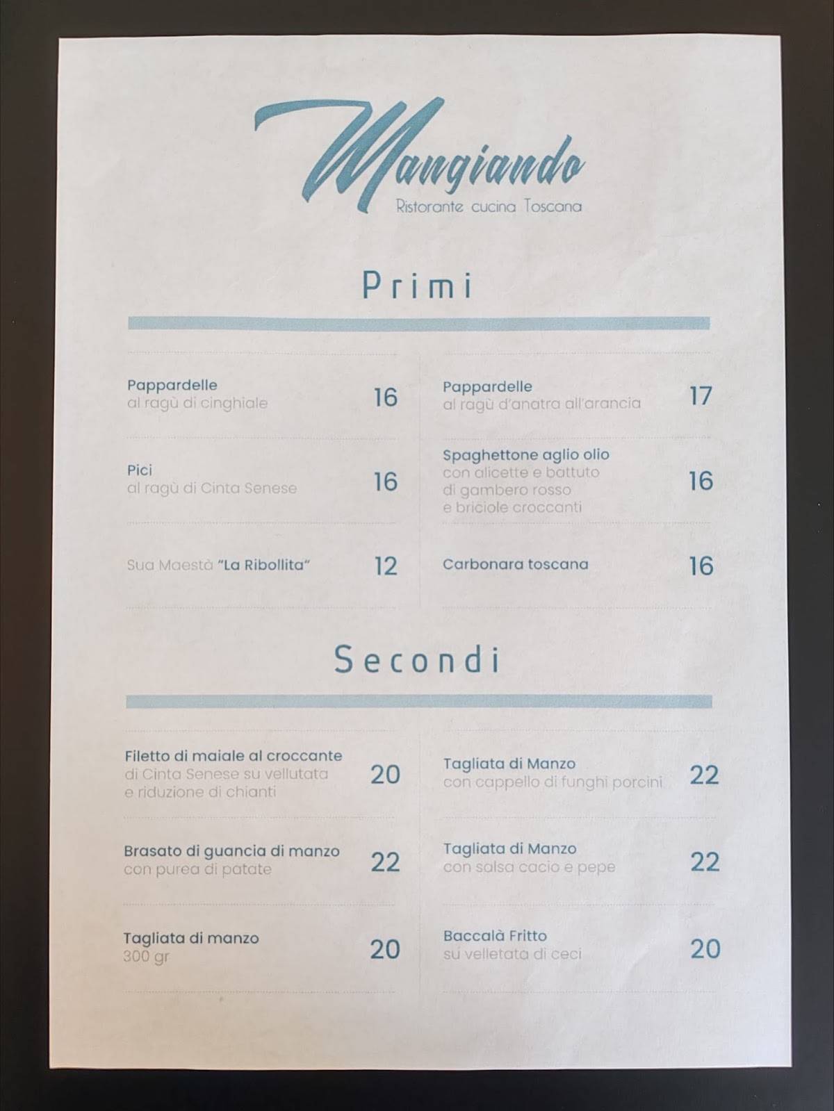 Mangiando меню