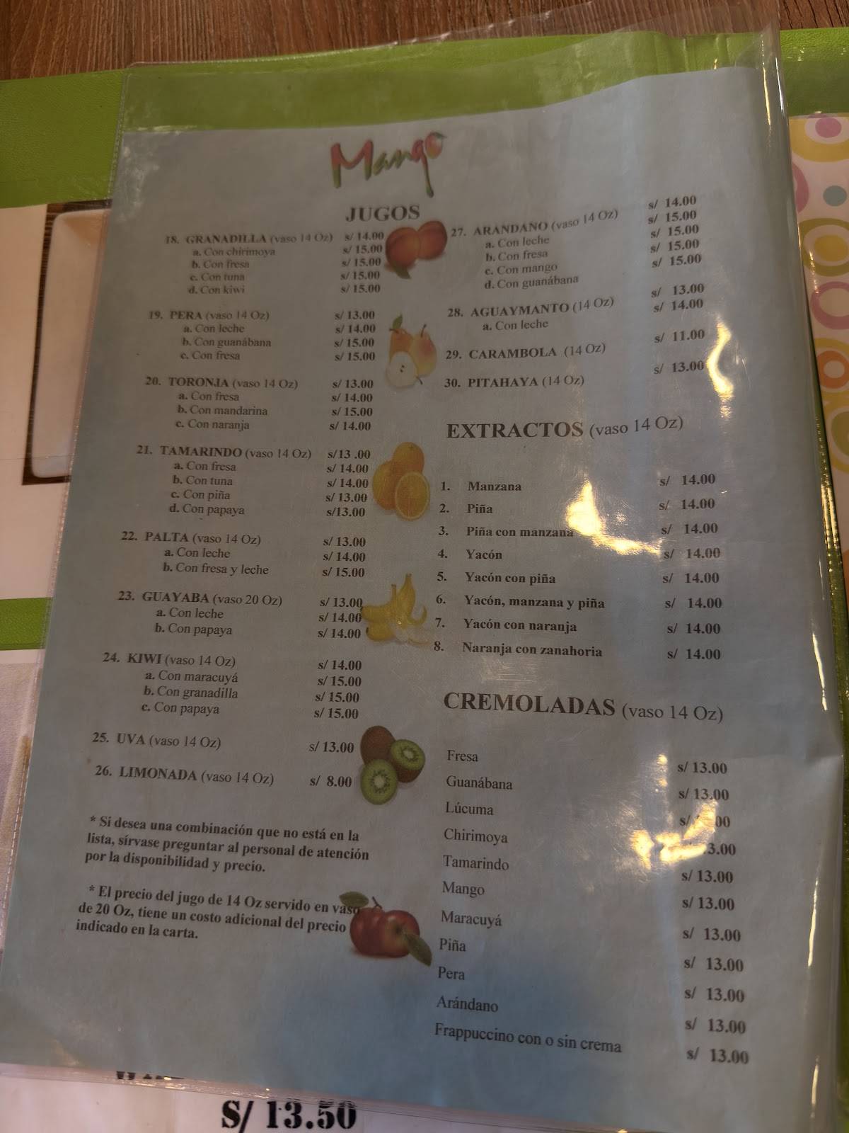 Mango меню