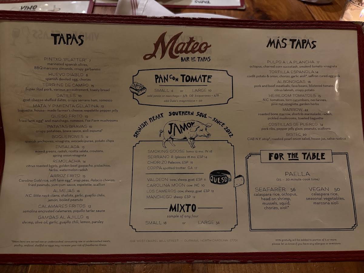 Mateo Bar de Tapas меню