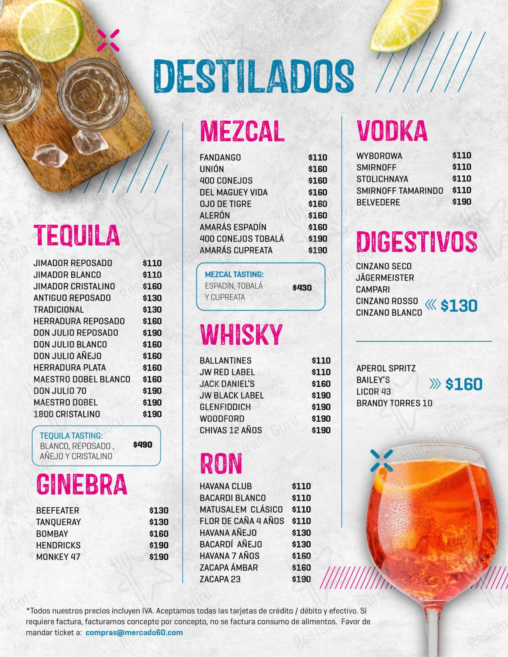 Меню ресторана Mercado 60 в Мериде