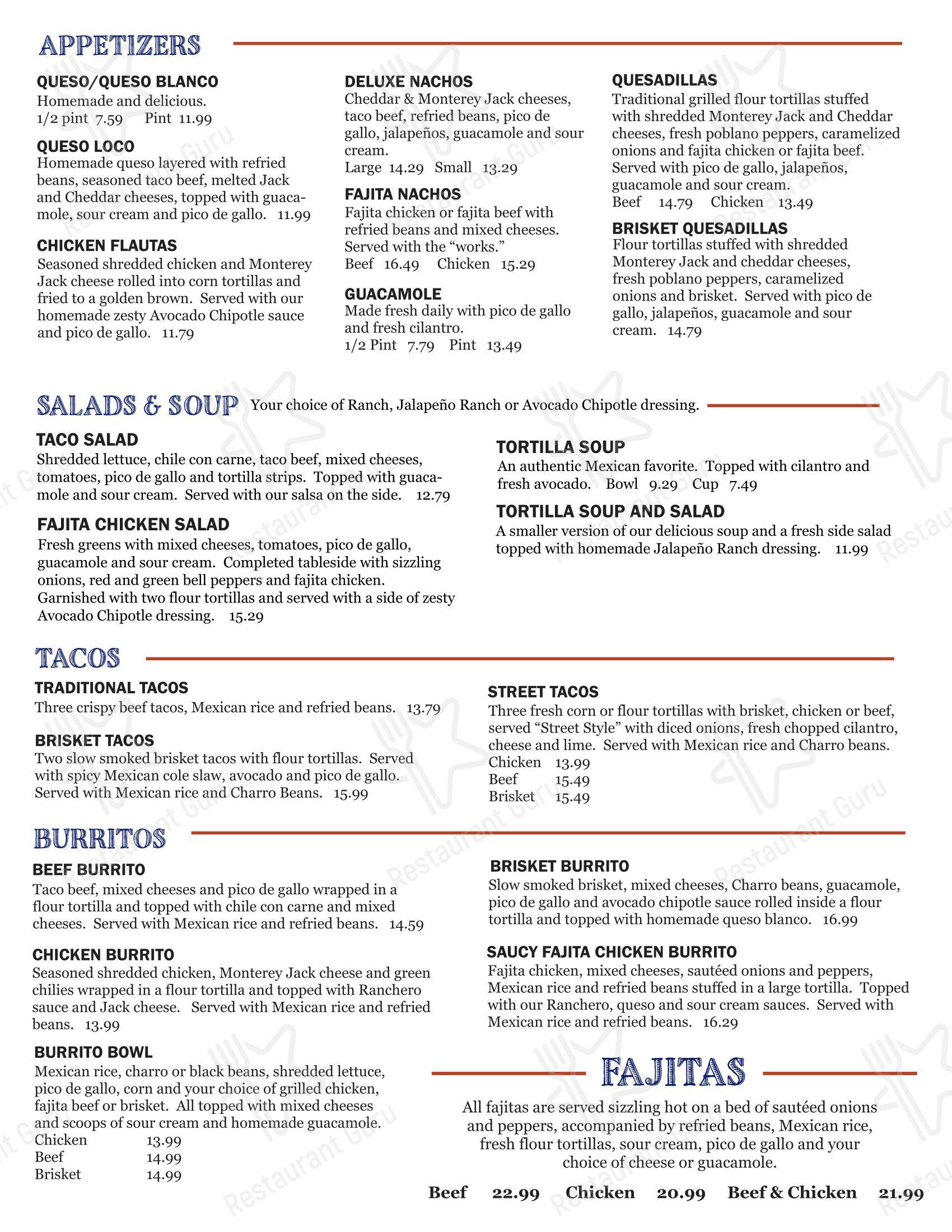 Mexican Inn Cafe в Келлере - Меню