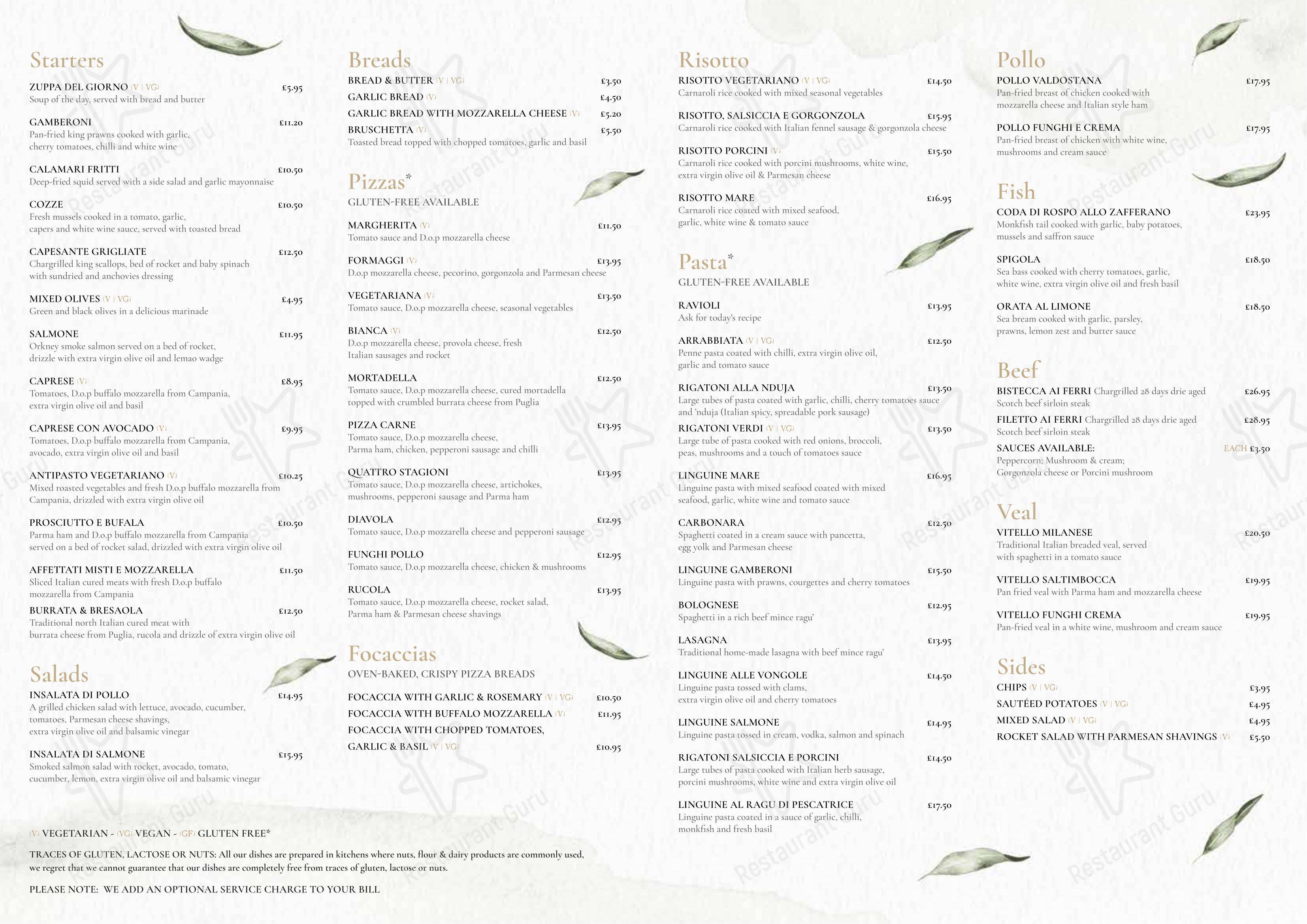 Меню ресторана Mia Italian Kitchen Dalry в Эдинбурге