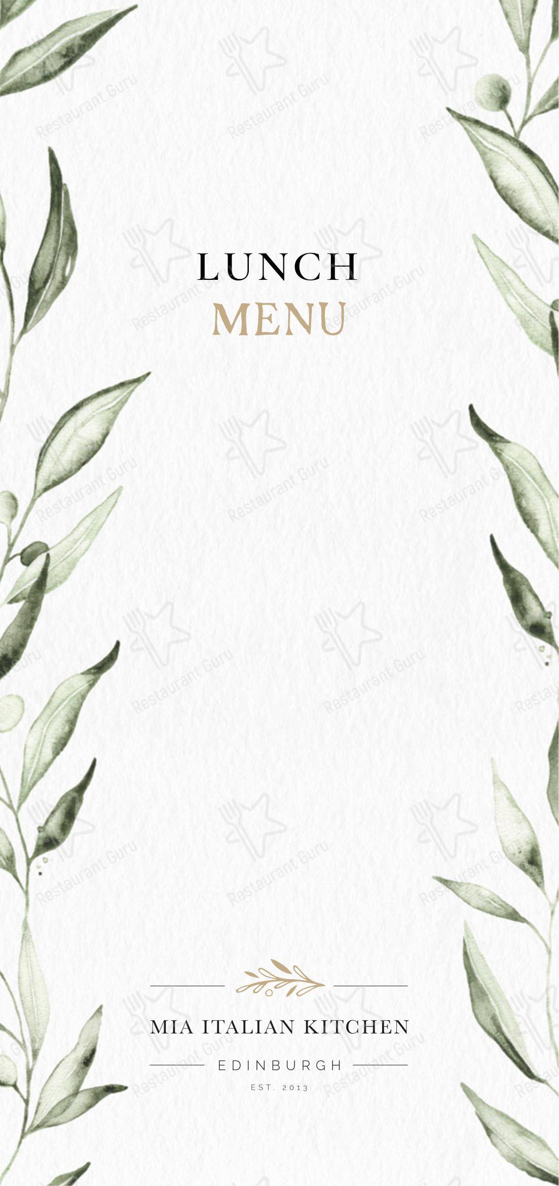 菜单 ресторана Mia Italian Kitchen Dalry в Эдинбурге