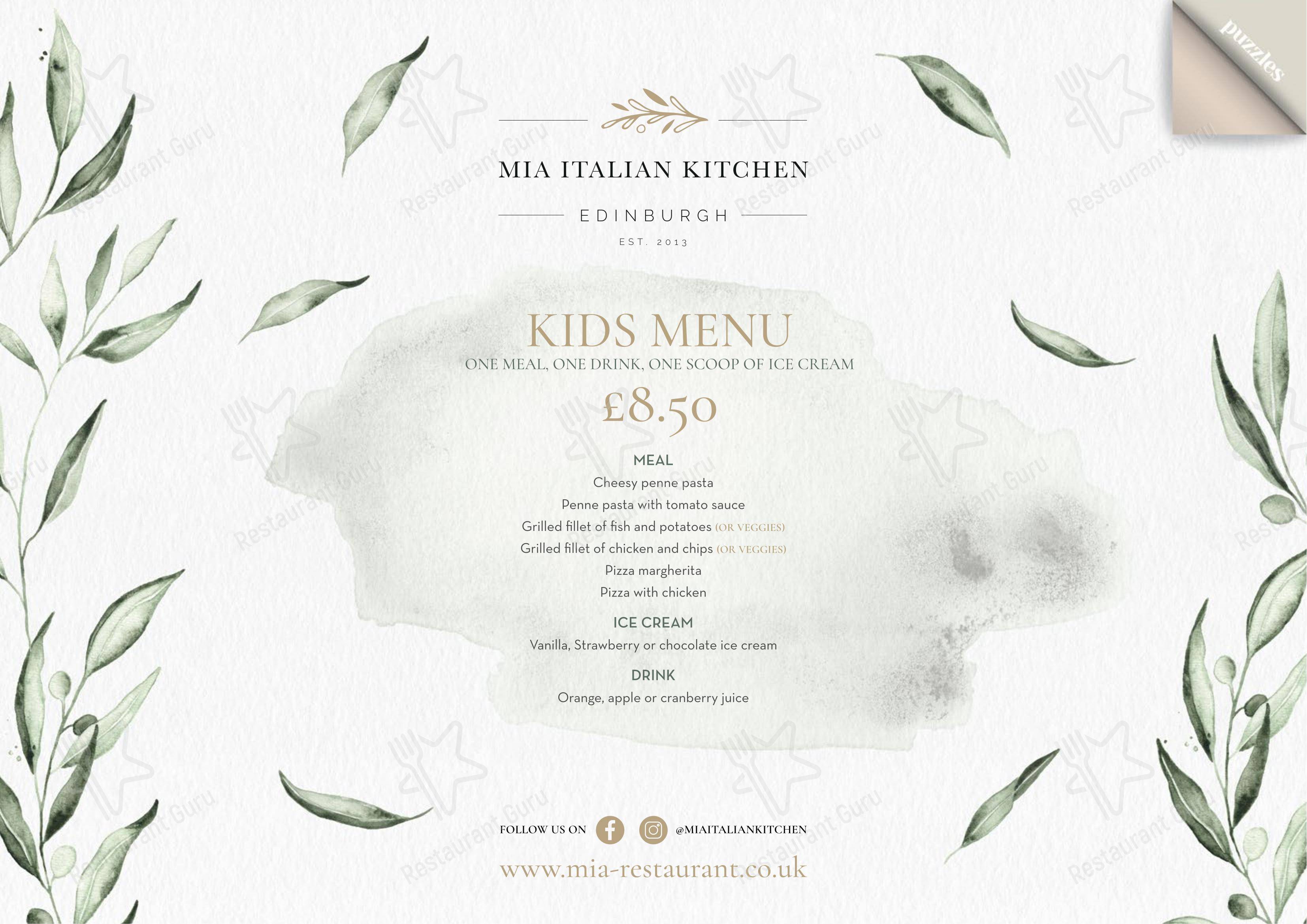 Крафт меню ресторана Mia Italian Kitchen Dalry в Эдинбурге