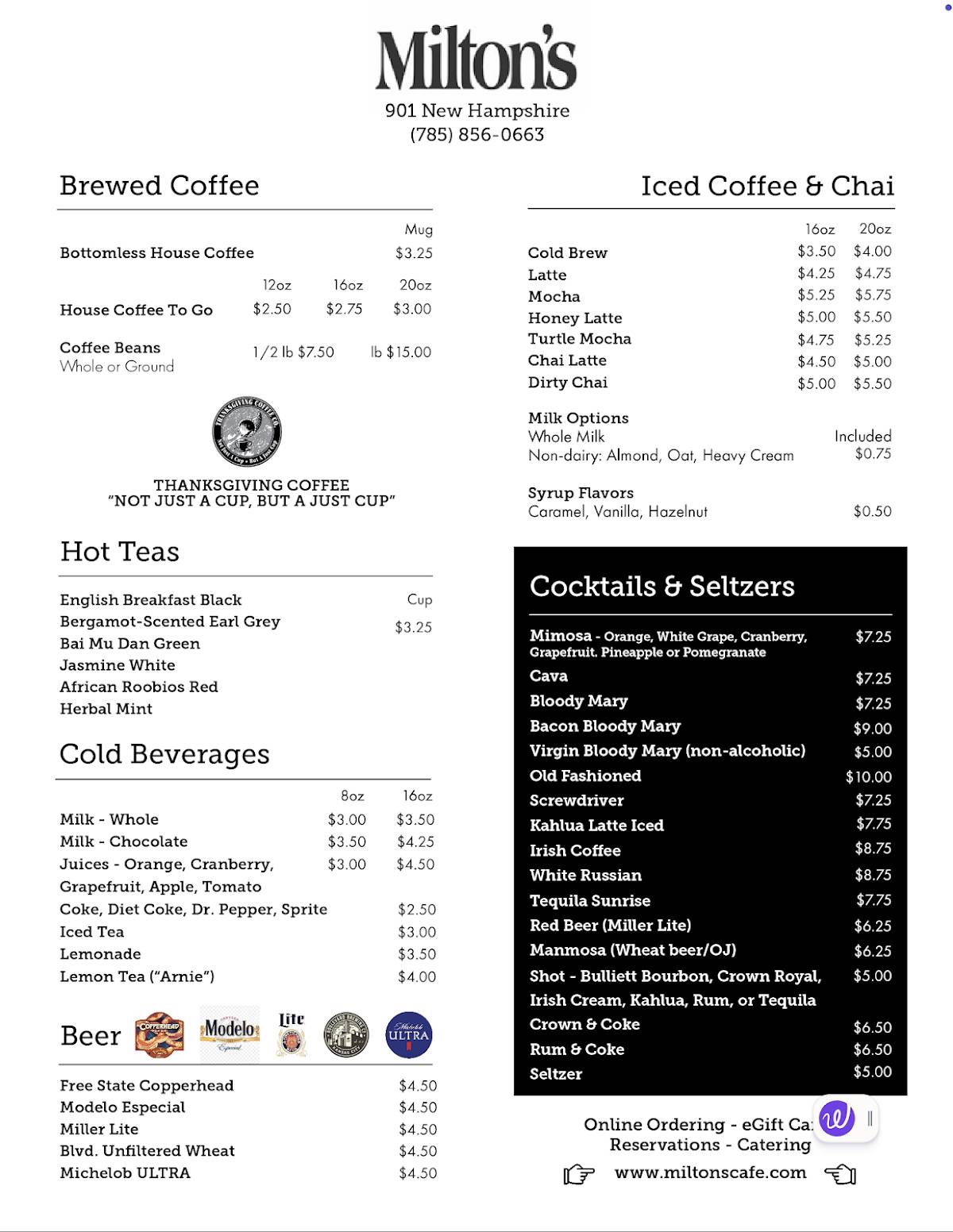 Milton's Café меню