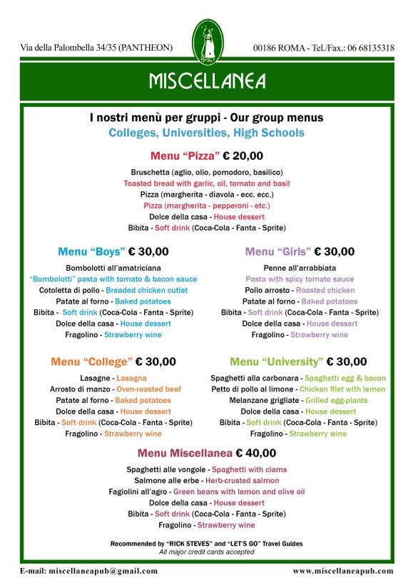 Miscellanea Ristorante e Hosteria меню