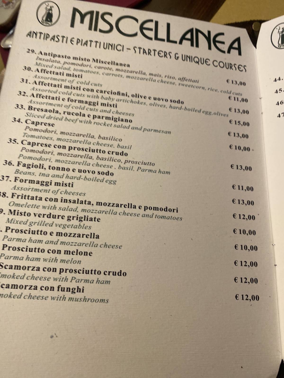 Miscellanea меню