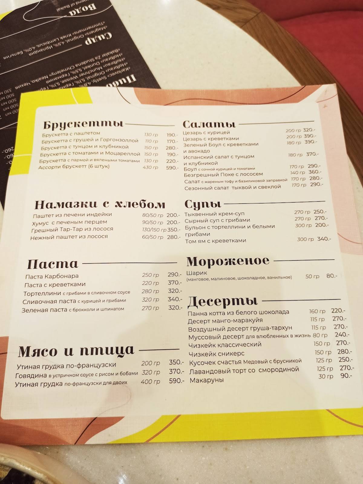 Моменты Счастья меню