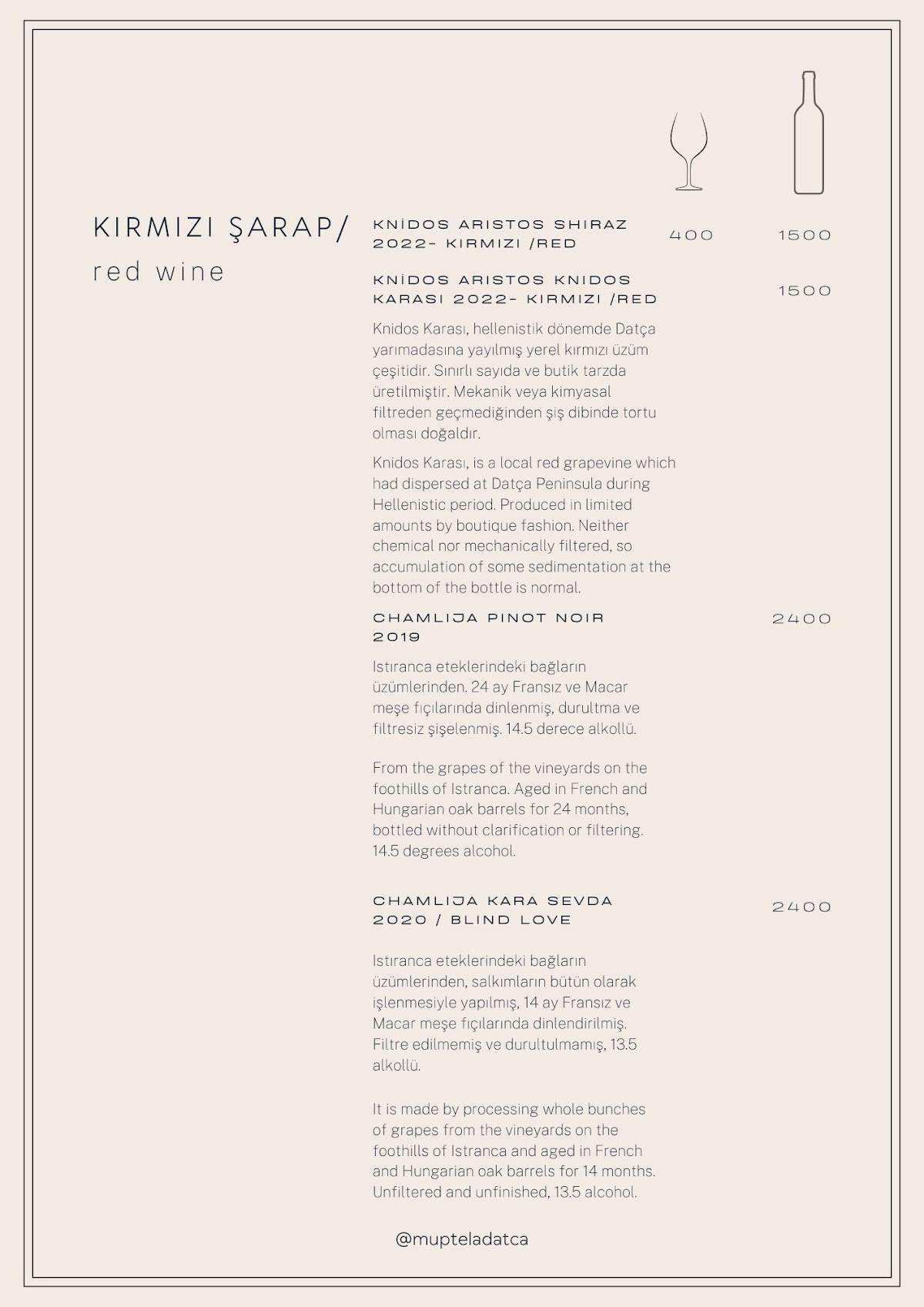 Müptela Datça меню