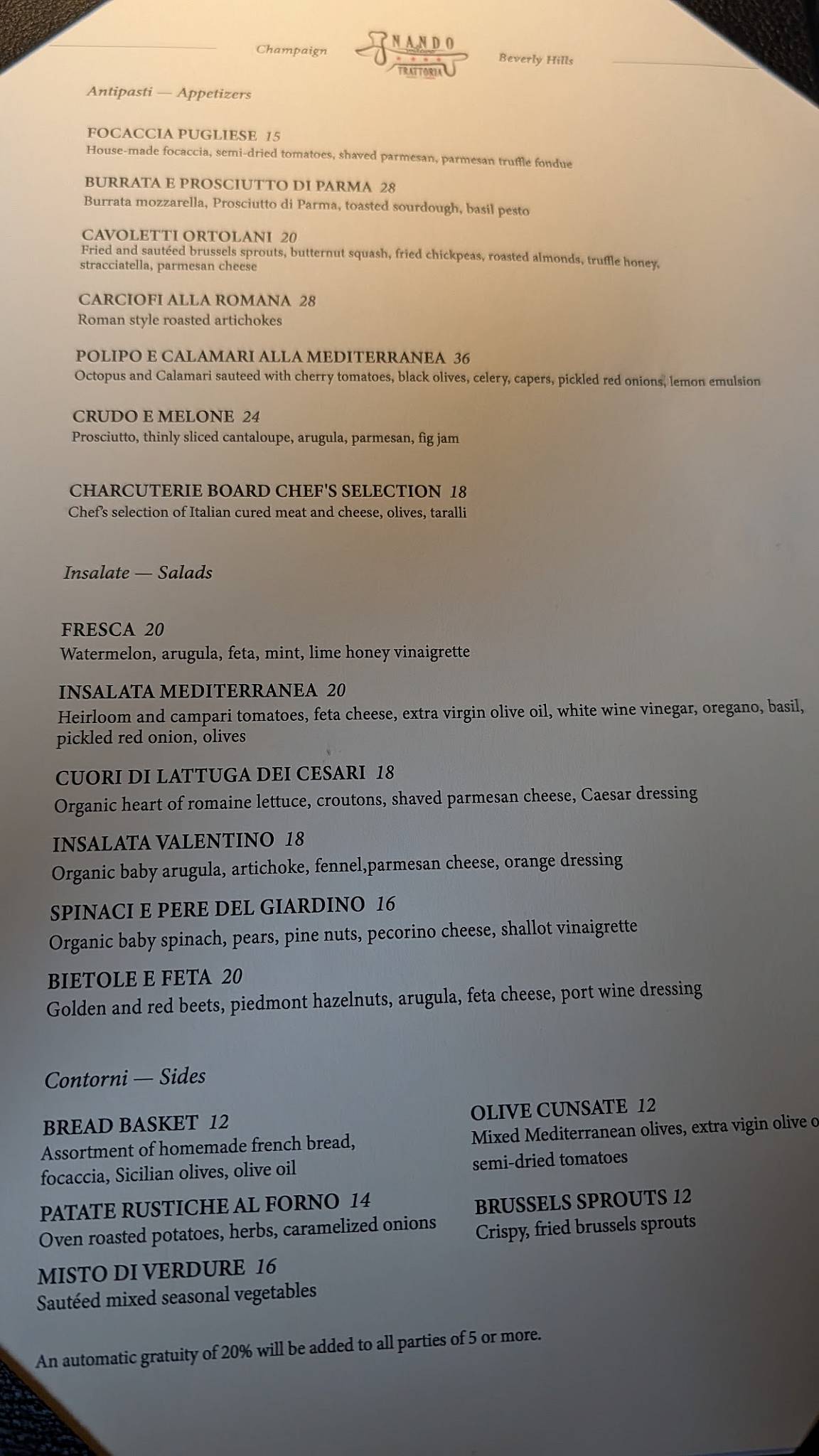 Nando Milano меню