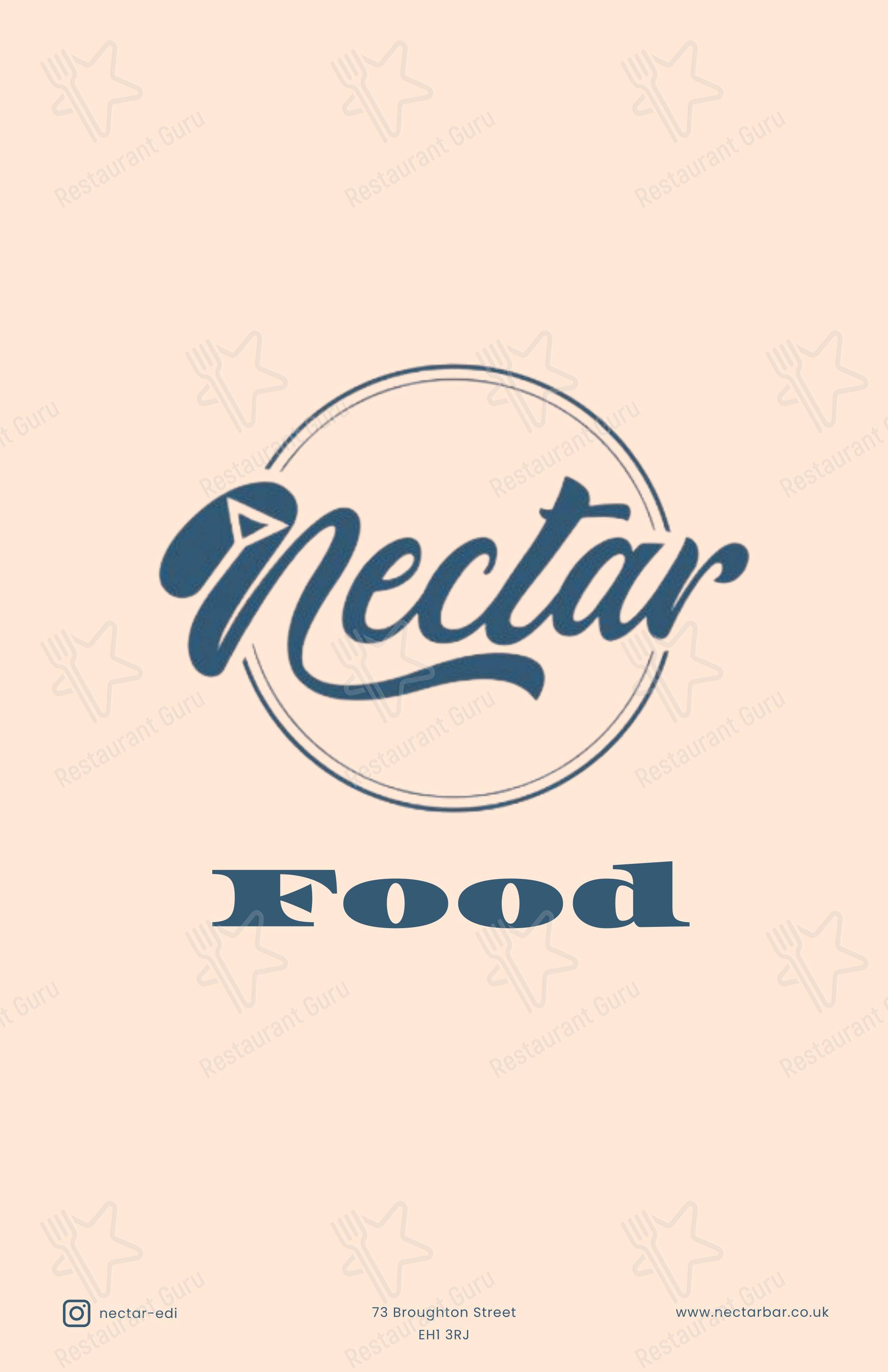 Меню паба и бара Nectar в Эдинбурге
