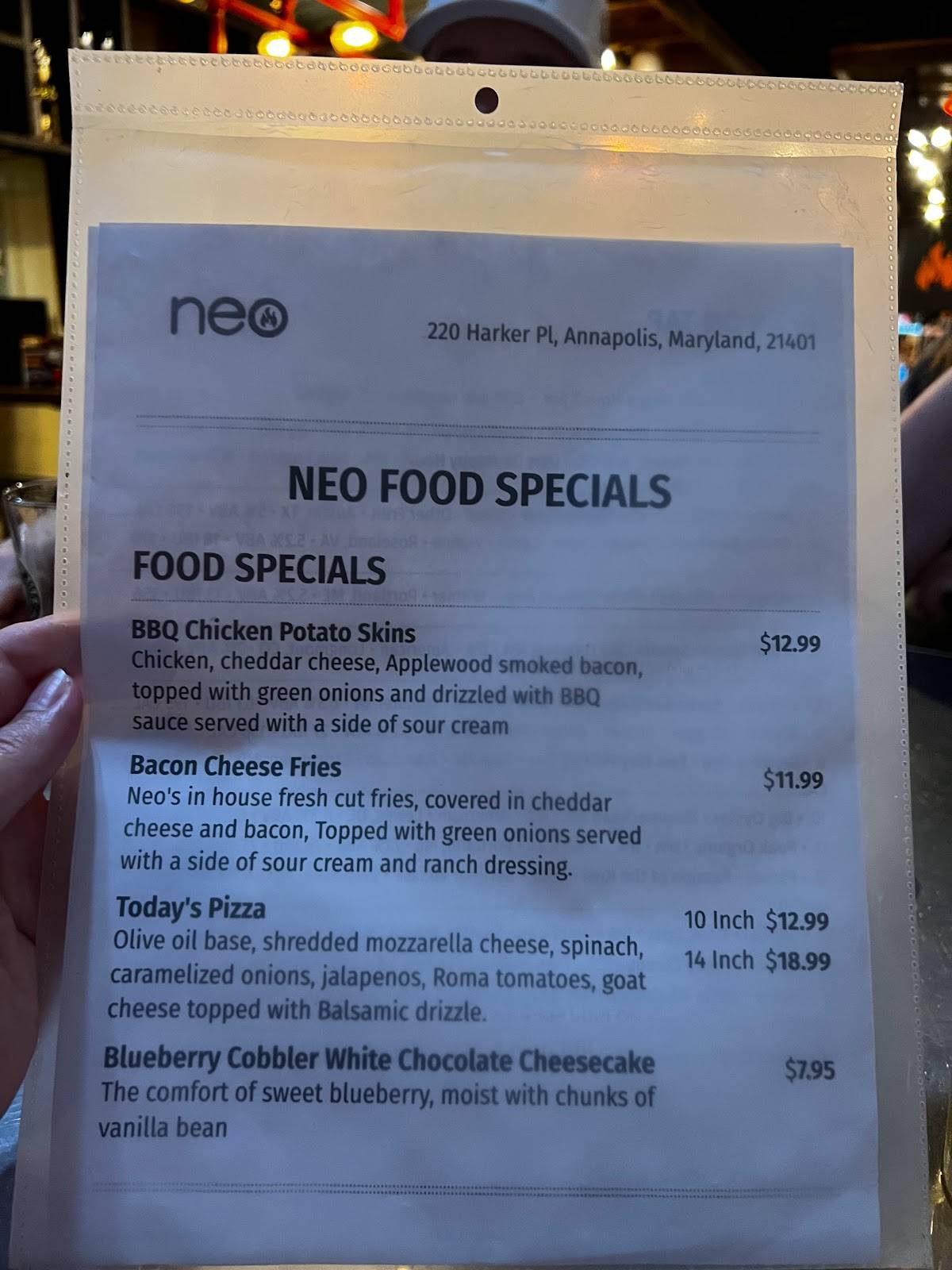 Neo Pizza & Taphouse меню