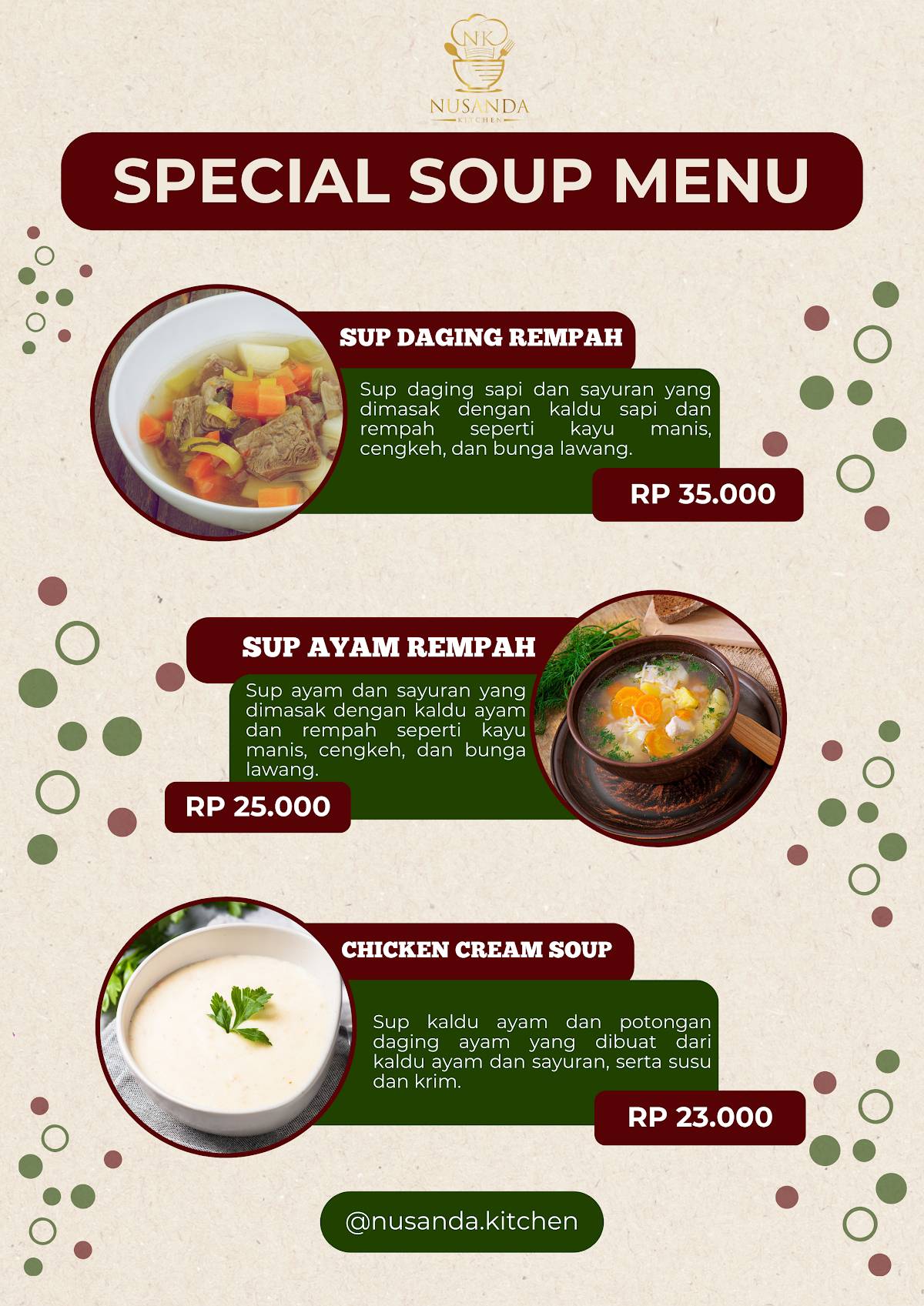 Nusanda Kitchen меню