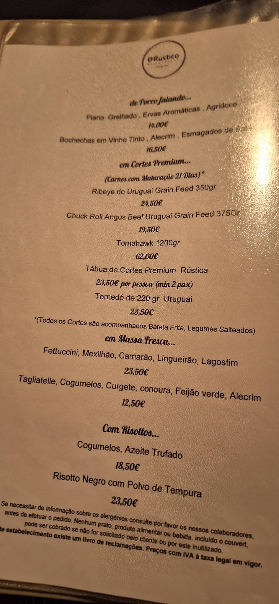 "The Rustic" Restaurant меню