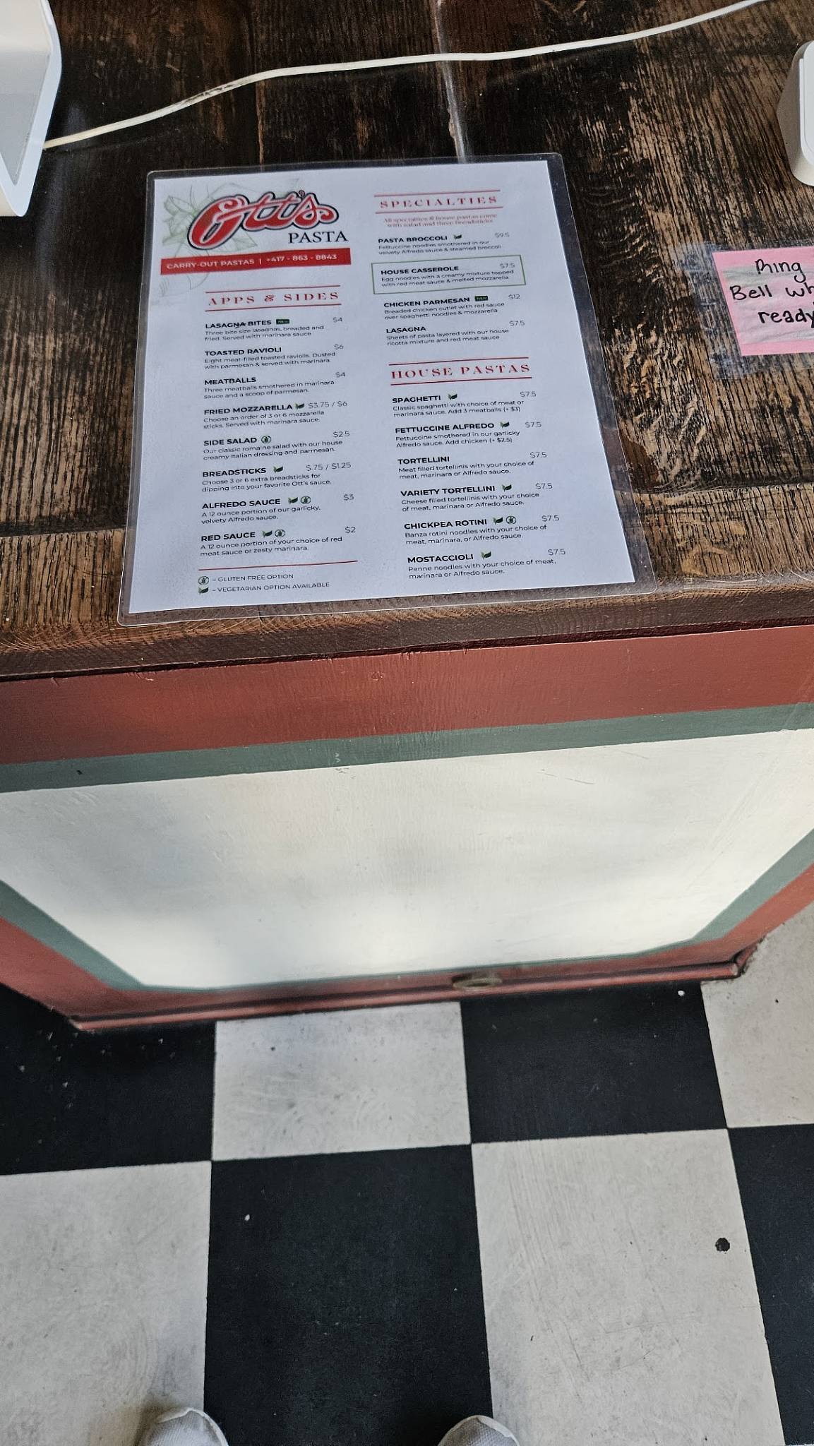 Ott's Pasta Carry Out меню