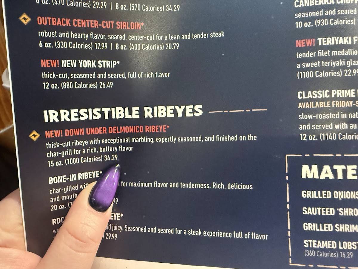 Outback Steakhouse меню