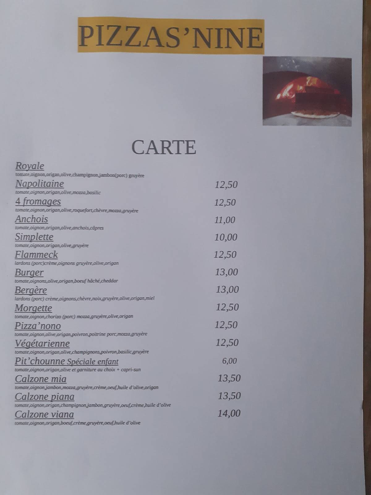 PIZZAS'NINE меню