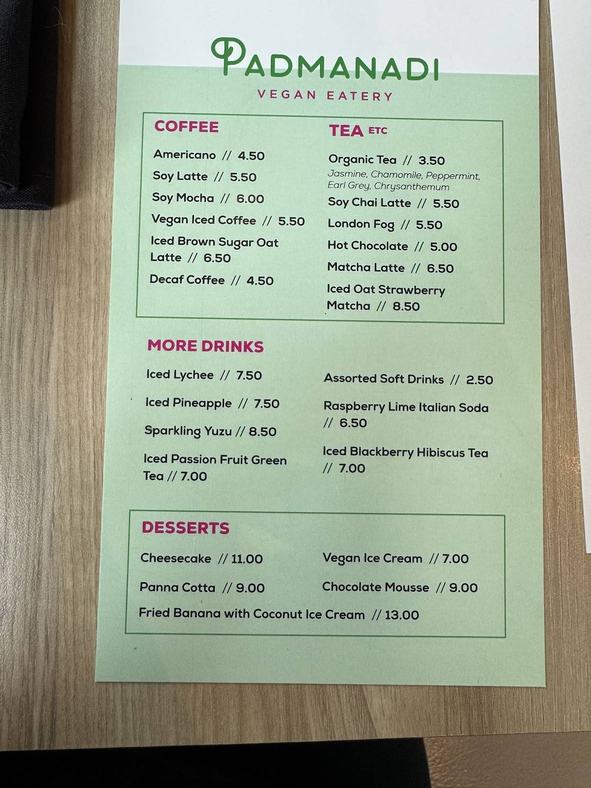 Padmanadi Vegan Eatery меню