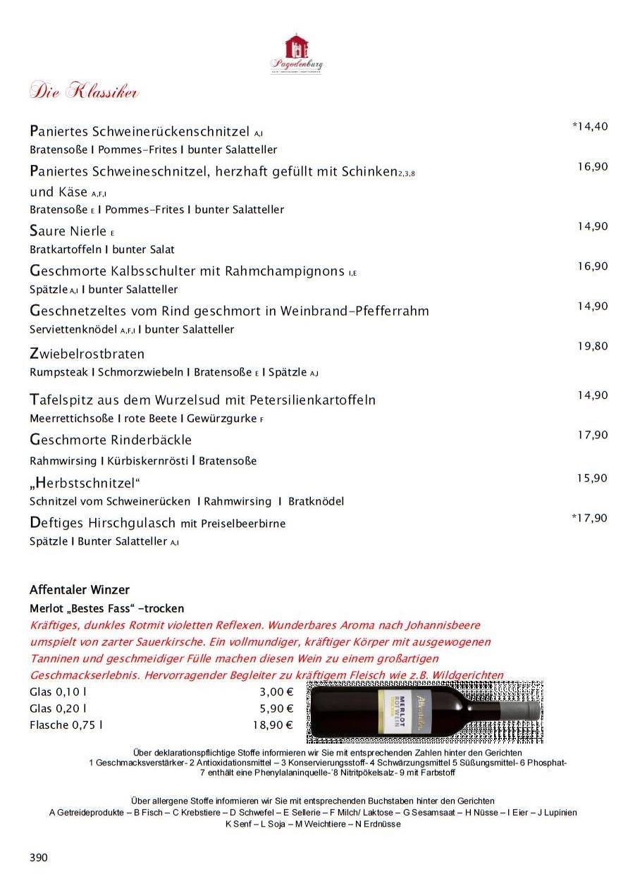 Pagodenburg меню