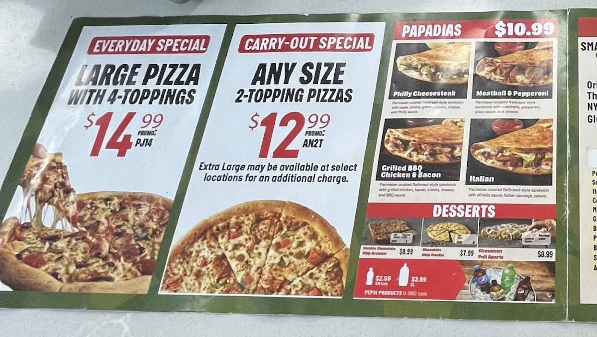 Papa Johns Pizza меню