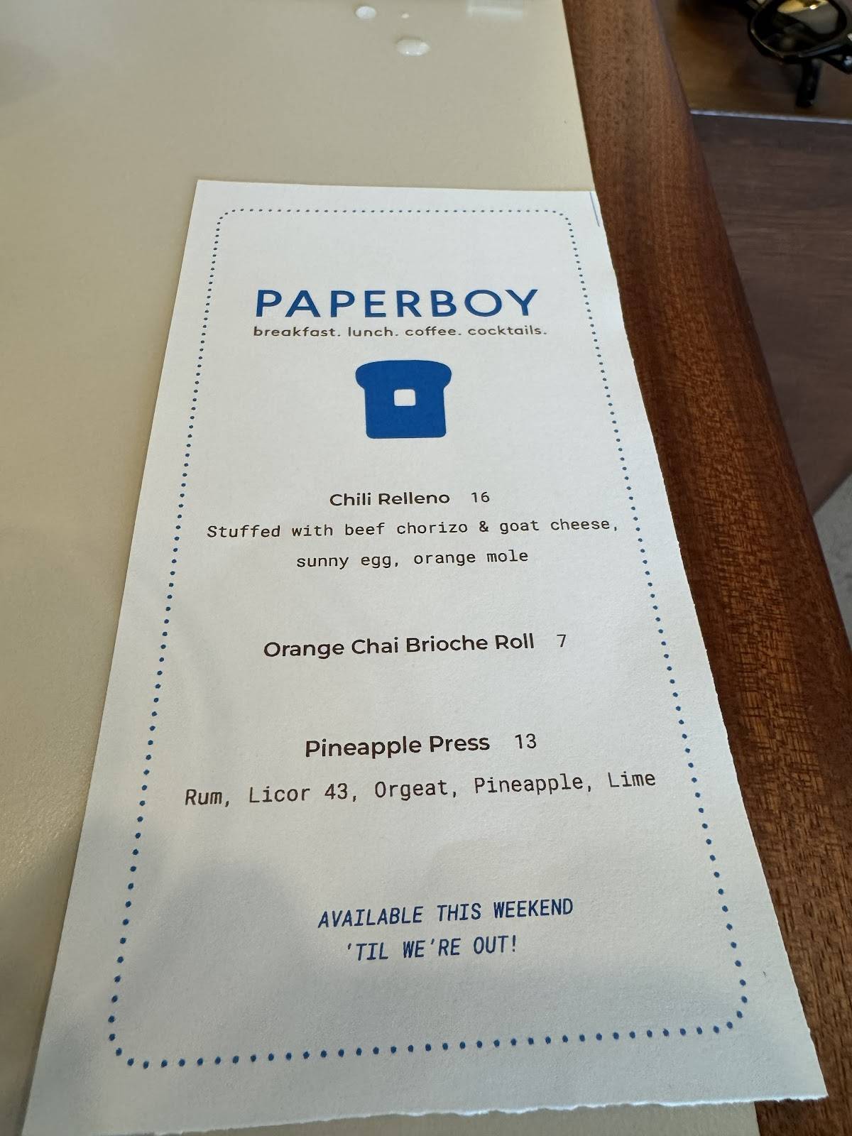 Paperboy Denver меню