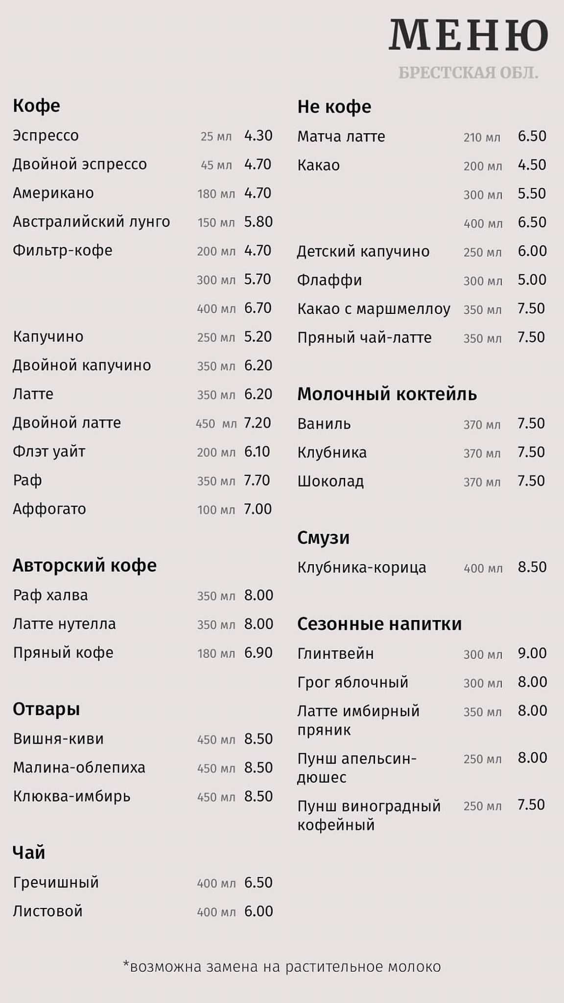 Paragraph coffee меню