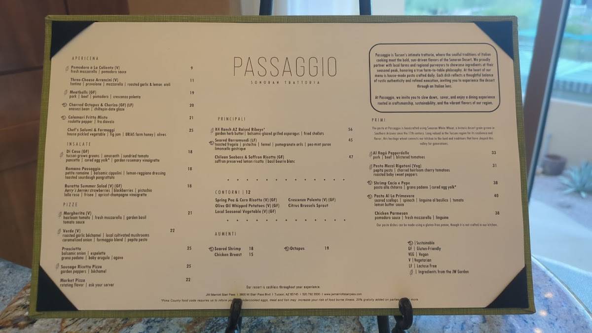 Passagio меню