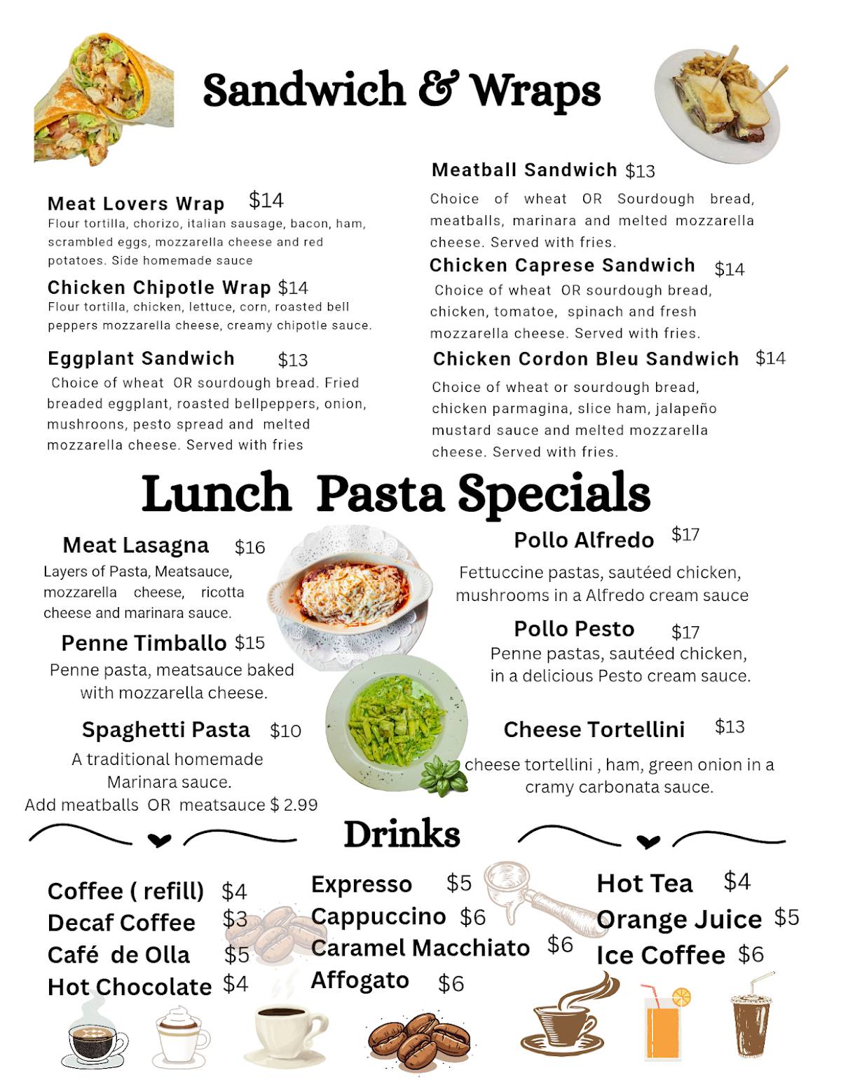 Pastas Pronto - Coffee Rd, Modesto меню