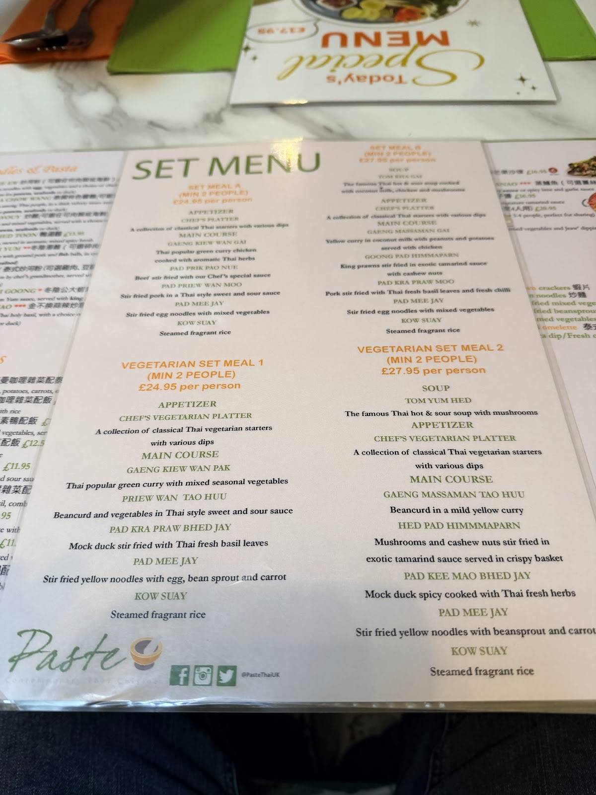 Paste Contemporary Thai Cuisine меню