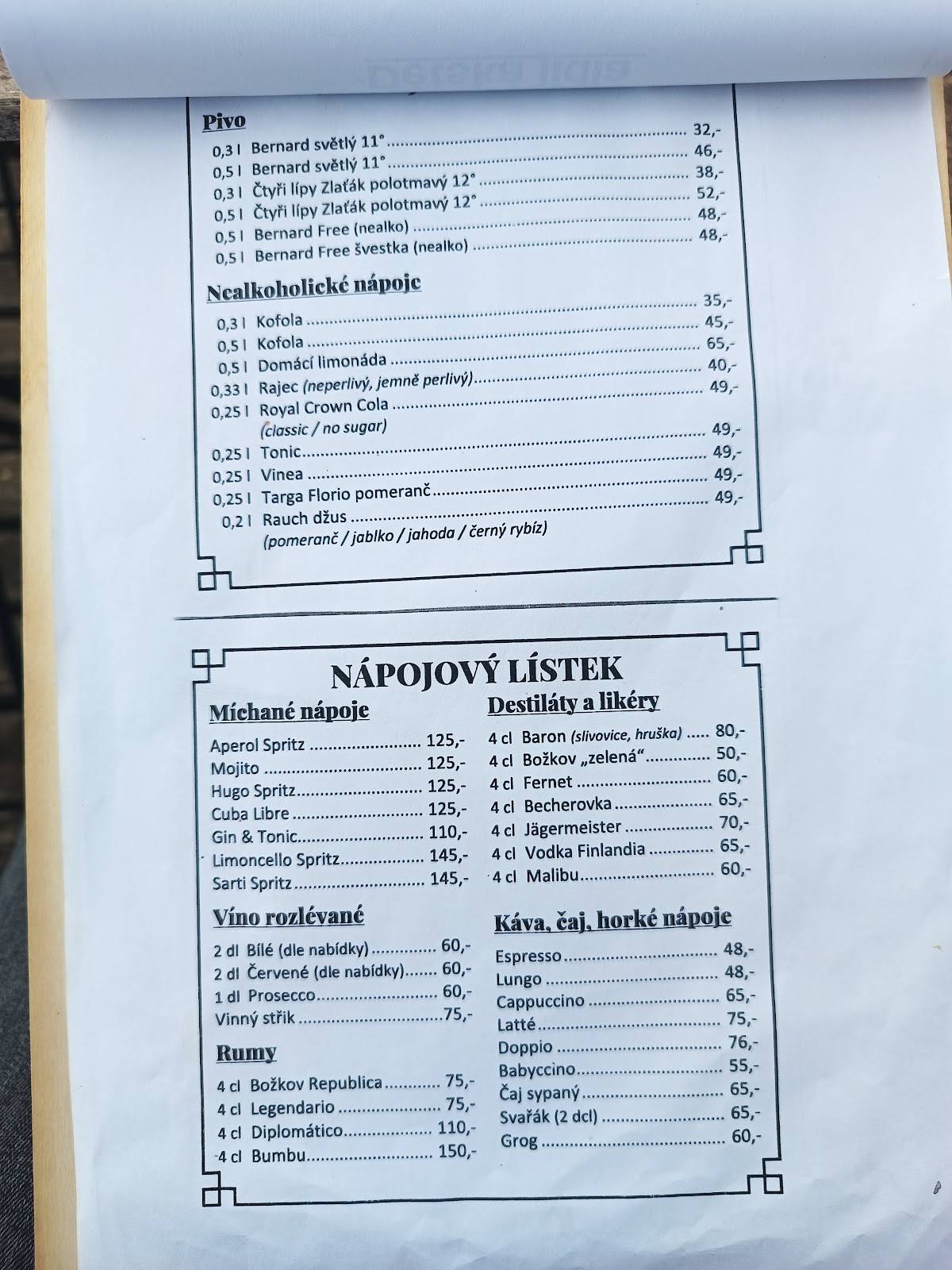 Pension Bučický mill меню